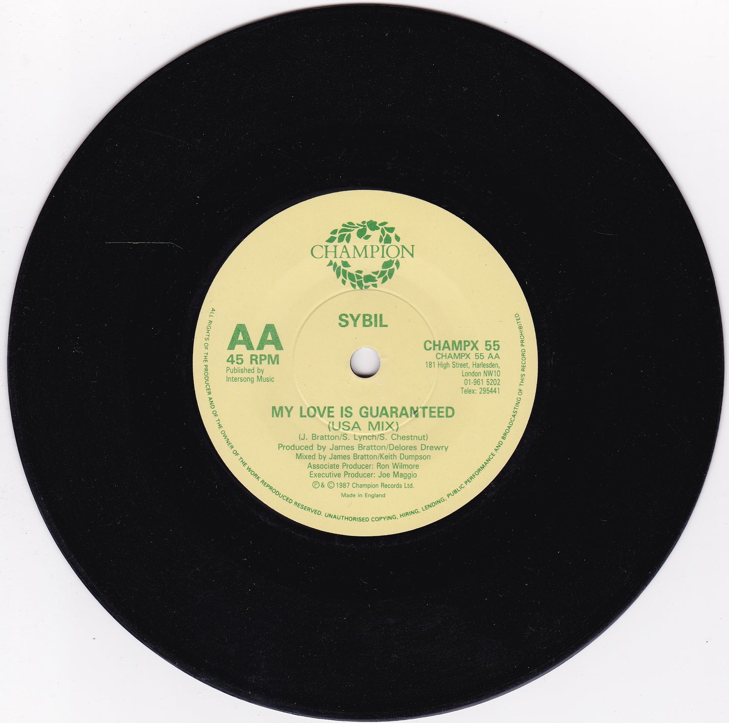 Sybil – My Love Is Guaranteed (Champion 1987) 7" vinyl single G+/VG