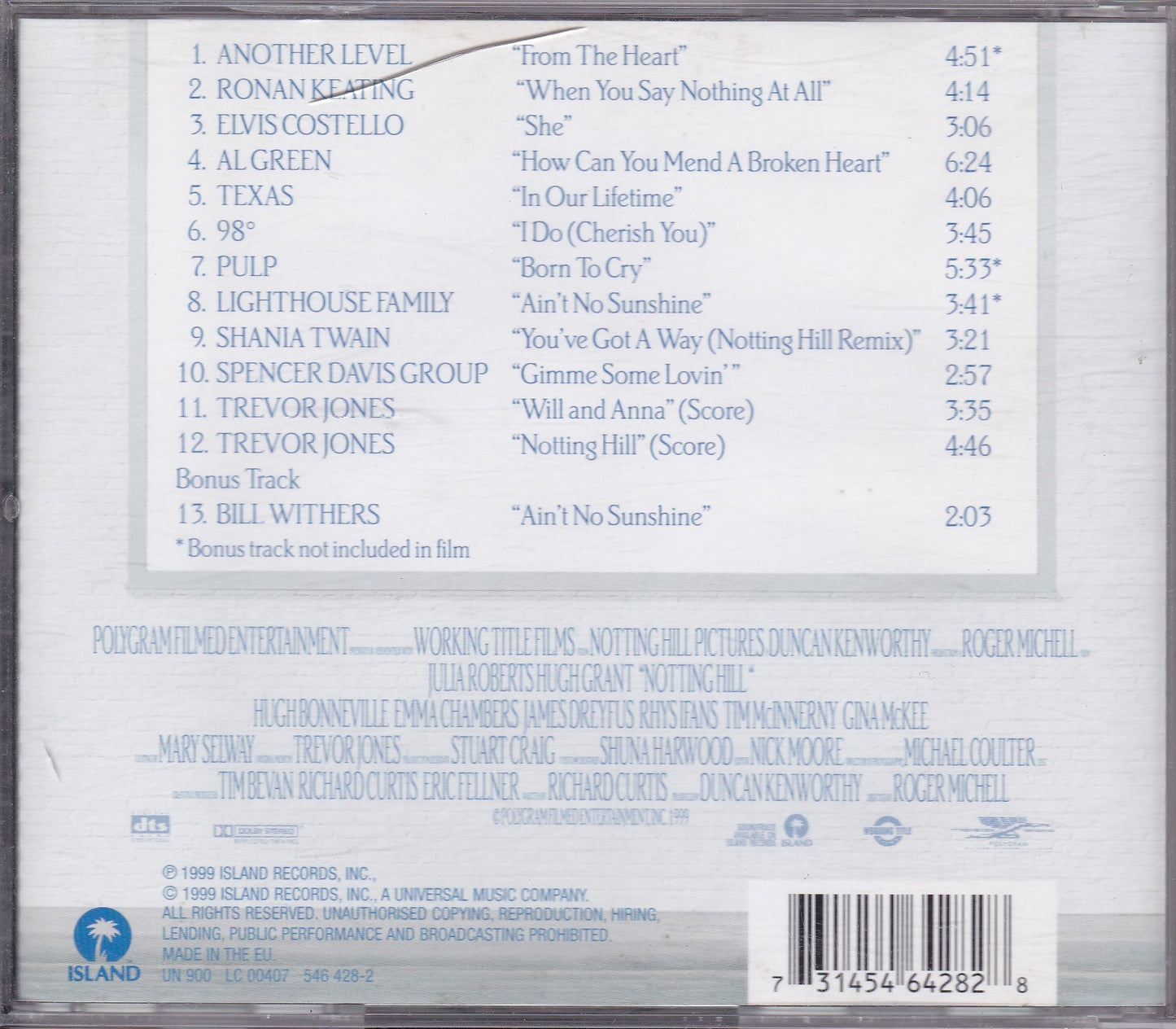 Various – Notting Hill (Music From The Motion Picture) (1999) CD album