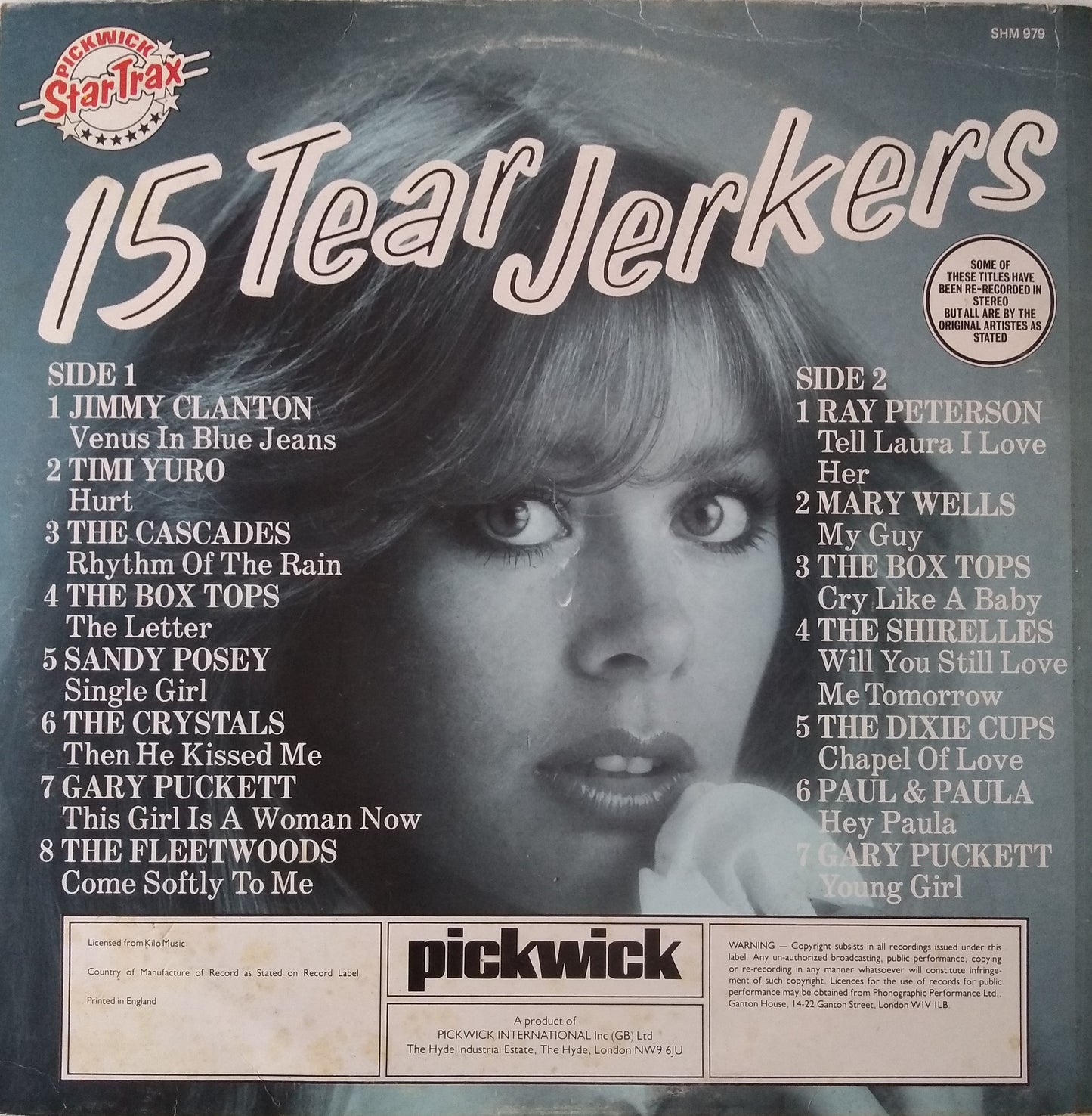 Various – 15 Tear Jerkers (Pickwick 1979) 12" vinyl LP VG/VG compilation