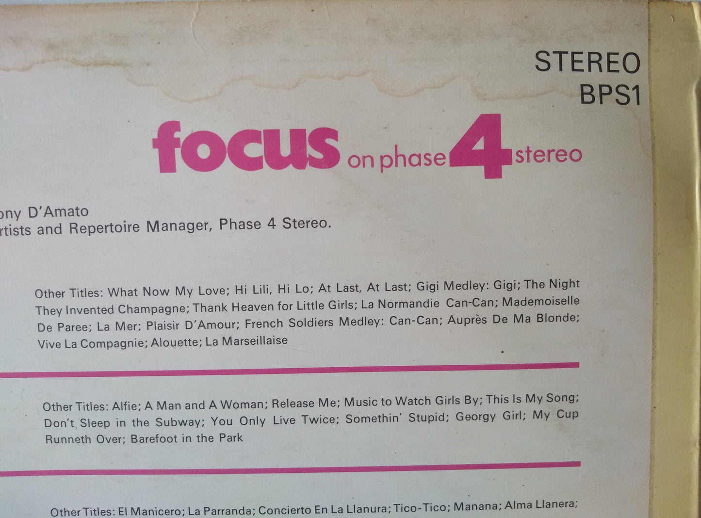 Various – Focus On Phase 4 Stereo (Decca 1968) 12" vinyl LP VG/VG