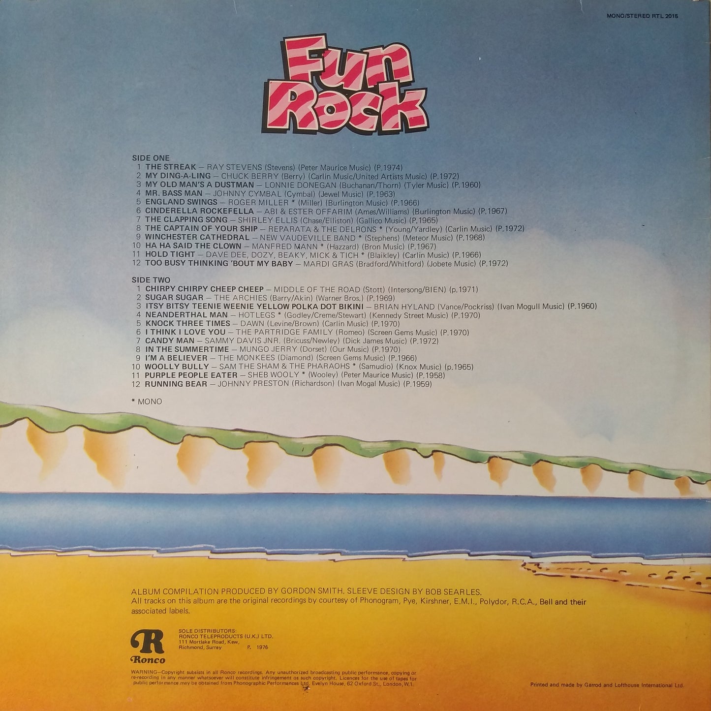 Various – Fun Rock - 24 Cheery Chartbusters (Ronco 1976) 12" vinyl LP VG/VG