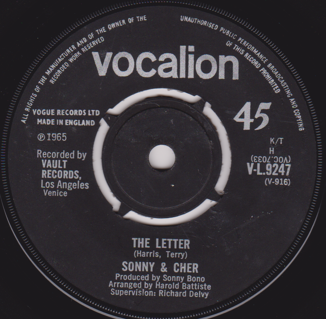 Sonny & Cher – The Letter (Vocalion 1965) 7" vinyl single G+/-