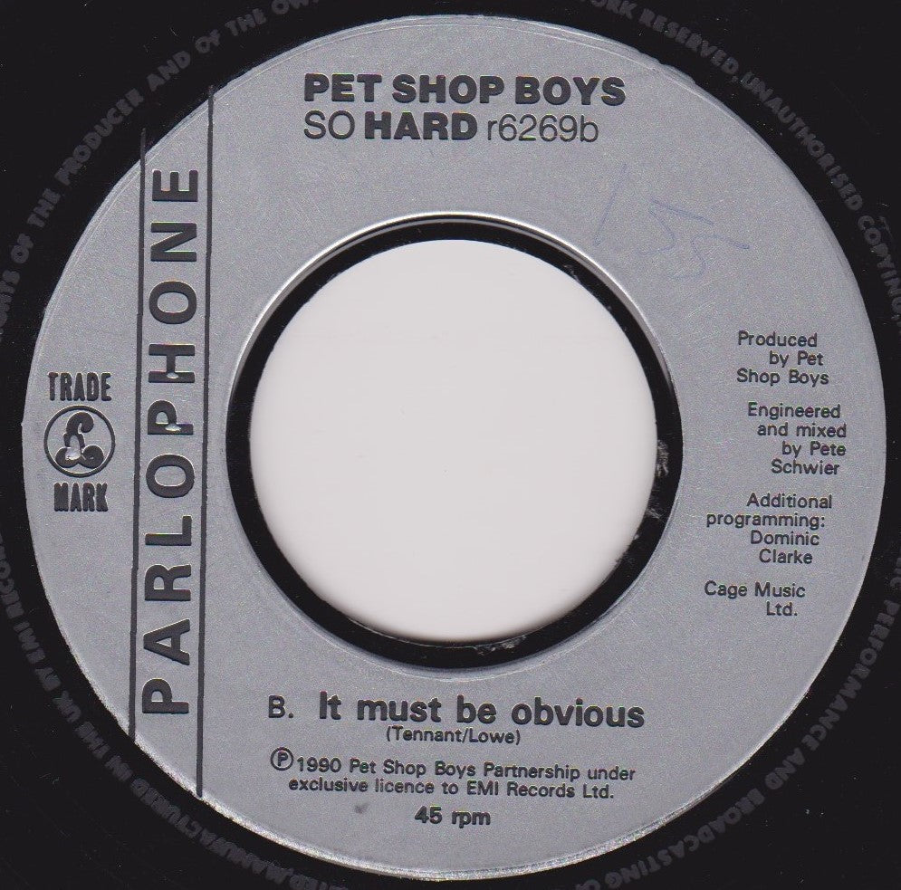 Pet Shop Boys - So Hard (Parlophone 1990) 7" single jukebox VG/-