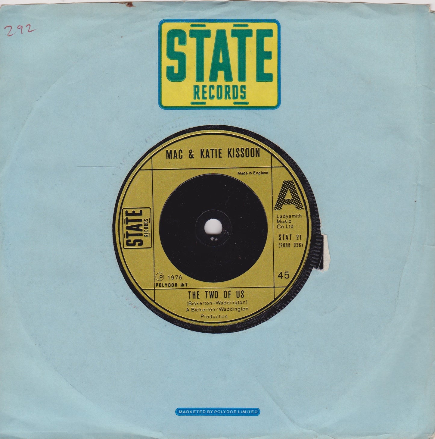 Mac And Katie Kissoon - The Two Of Us (State 1976) 7" vinyl single VG/VG