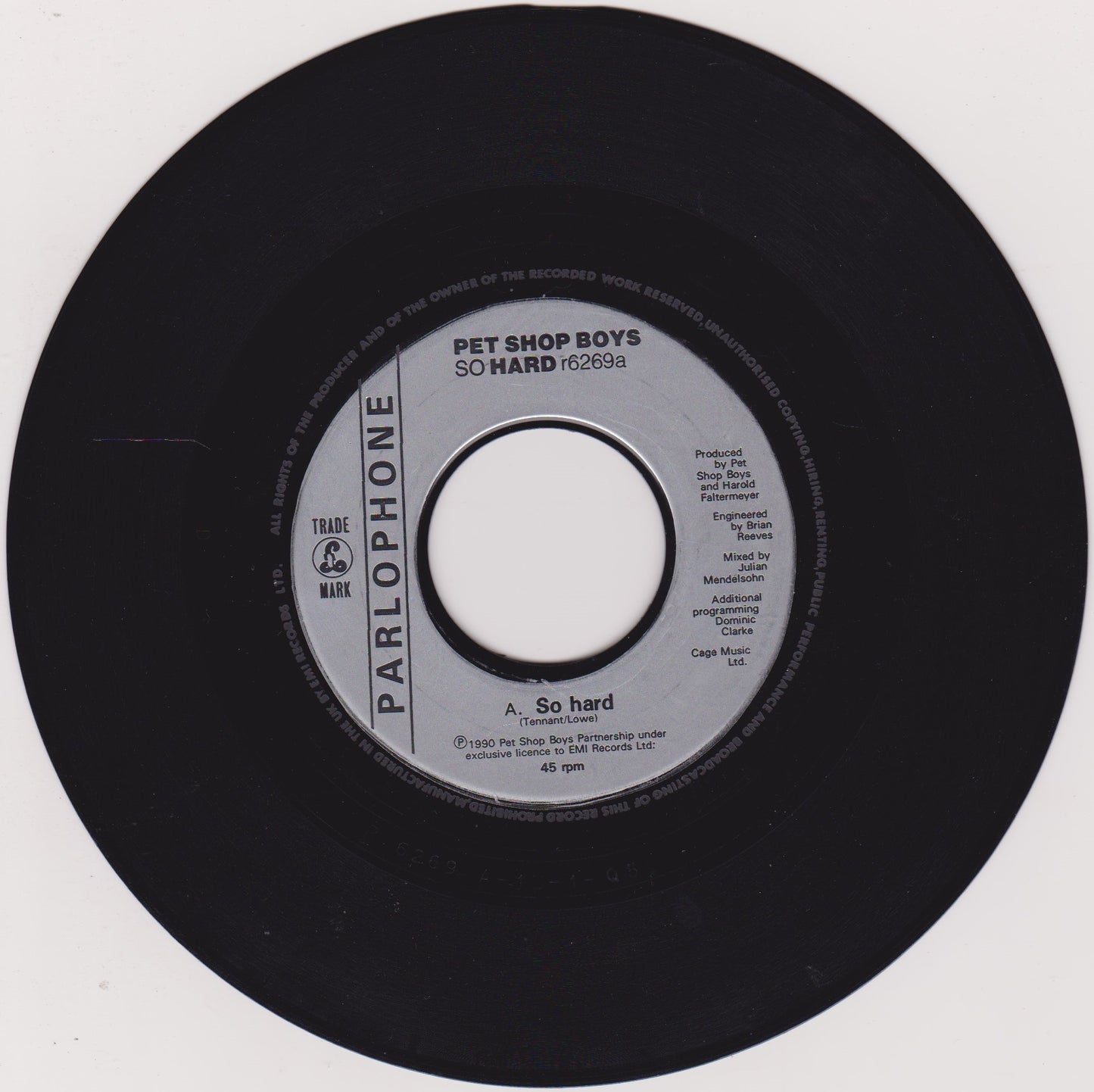 Pet Shop Boys - So Hard (Parlophone 1990) 7" single jukebox VG/-