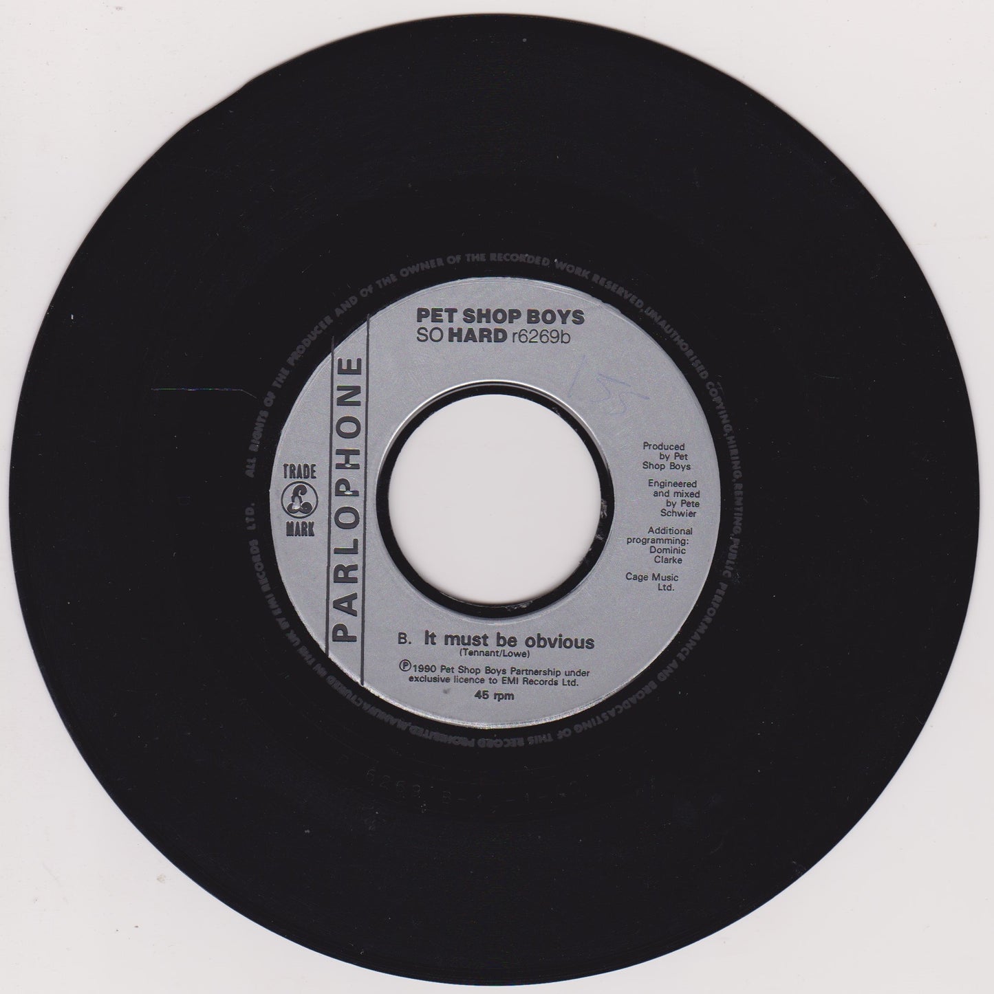 Pet Shop Boys - So Hard (Parlophone 1990) 7" single jukebox VG/-