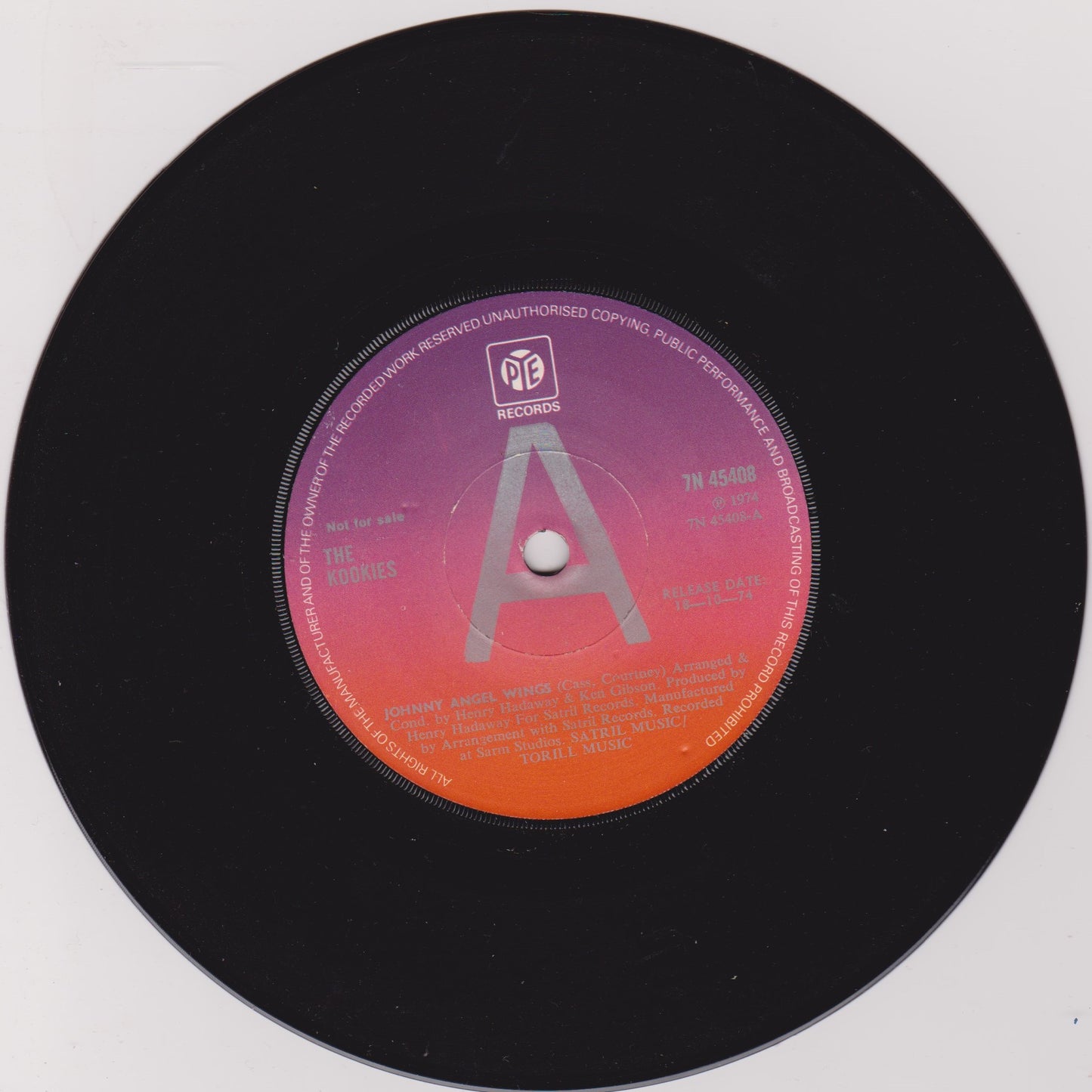 The Kookies - Johnny Angel Wings (Pye 1974) 7" vinyl single VG/VG promo
