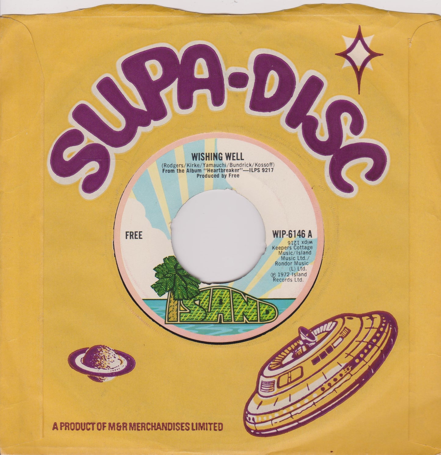 Free - Wishing Well (Island 1972) 7" vinyl single VG/- jukebox centre