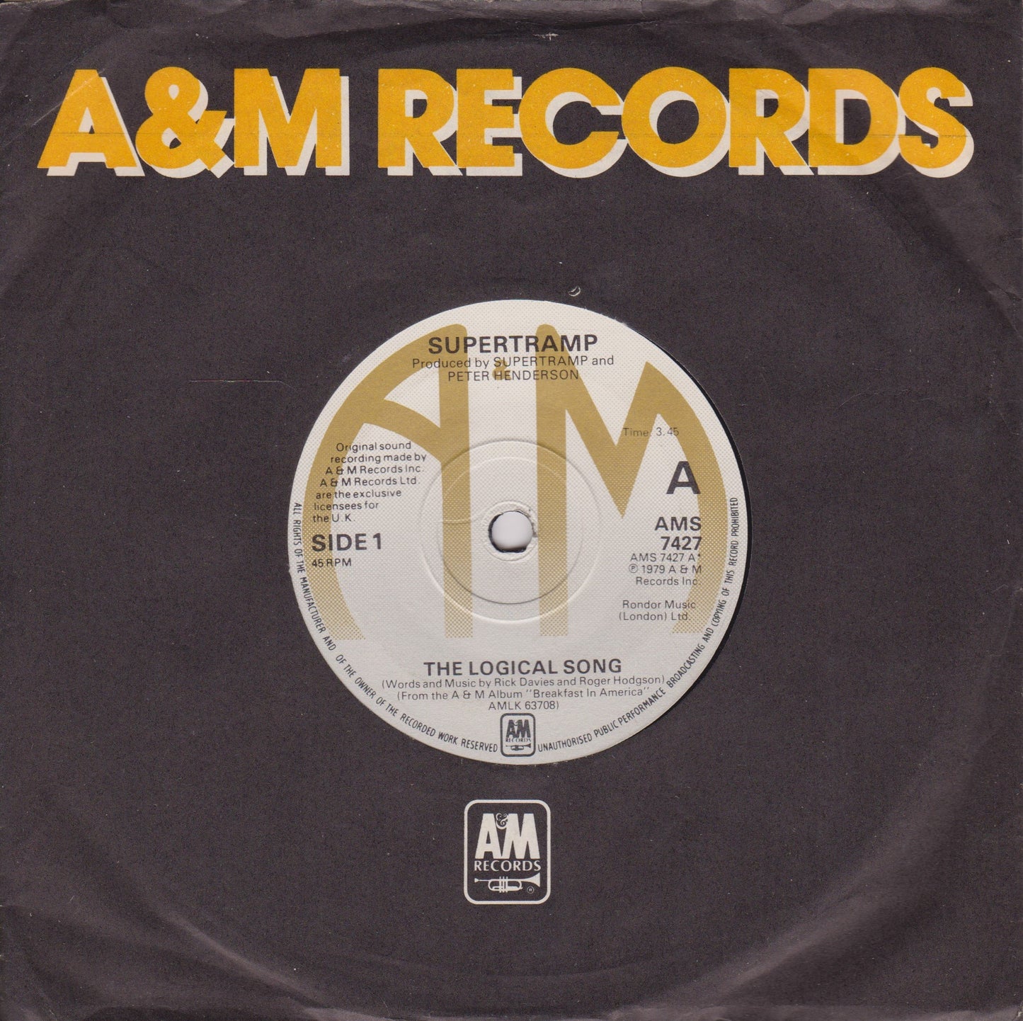 Supertramp - The Logical Song (A&M 1979) 7" vinyl single VG/VG