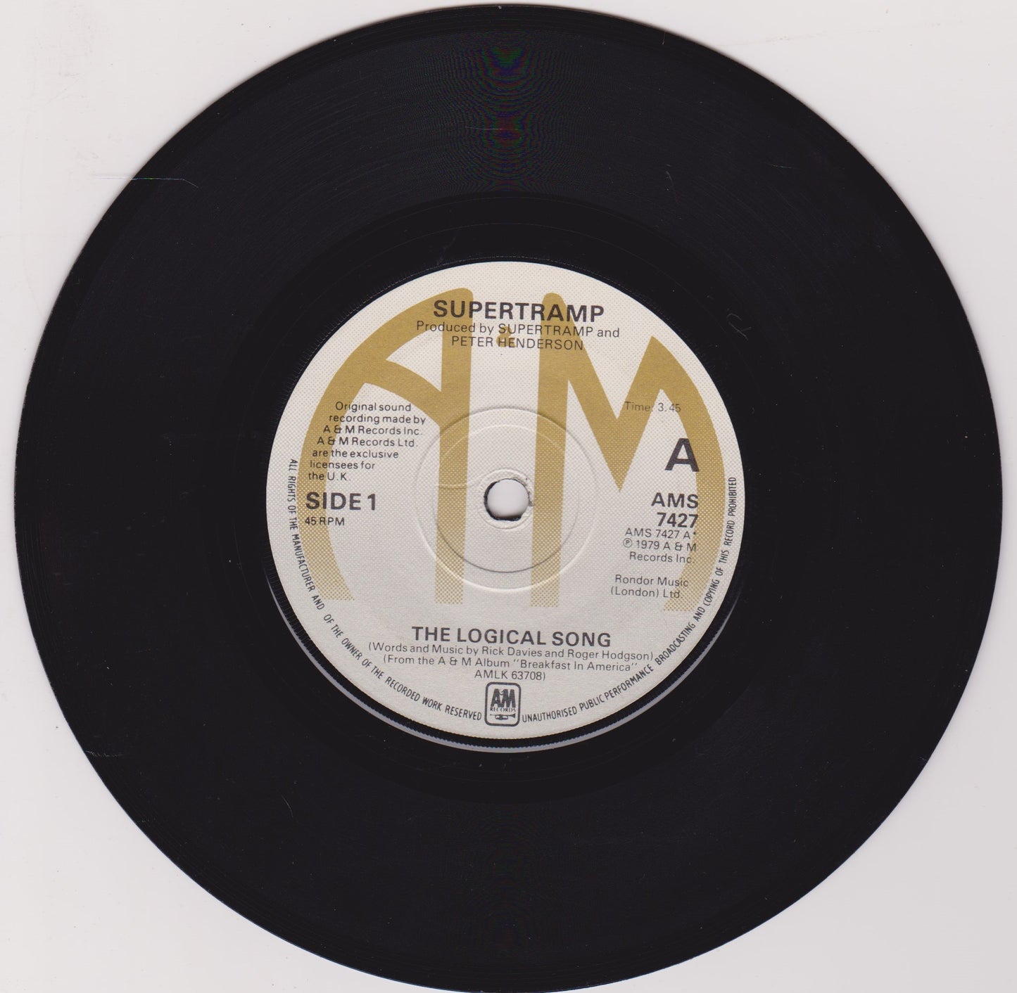 Supertramp - The Logical Song (A&M 1979) 7" vinyl single VG/VG