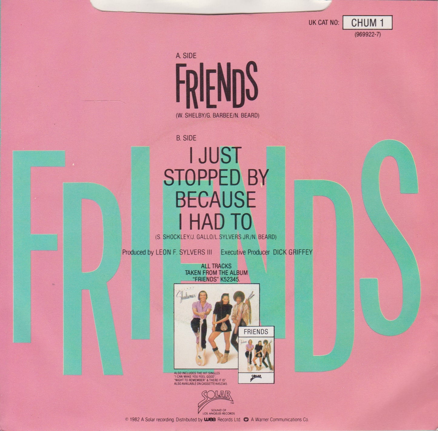 Shalamar - Friends (Solar, 1982) 7" vinyl single VG/VG
