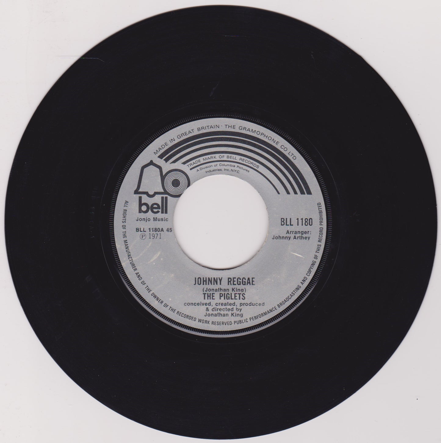 The Piglets – Johnny Reggae (Bell 1971) 7" vinyl single G+/- jukebox centre