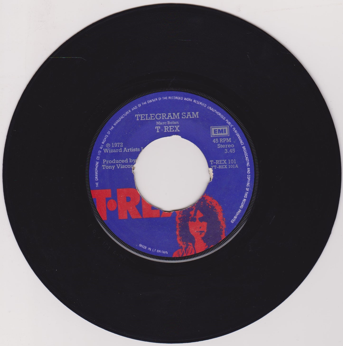 T-Rex – Telegram Sam (T-Rex 1972) 7" vinyl single G/- jukebox centre