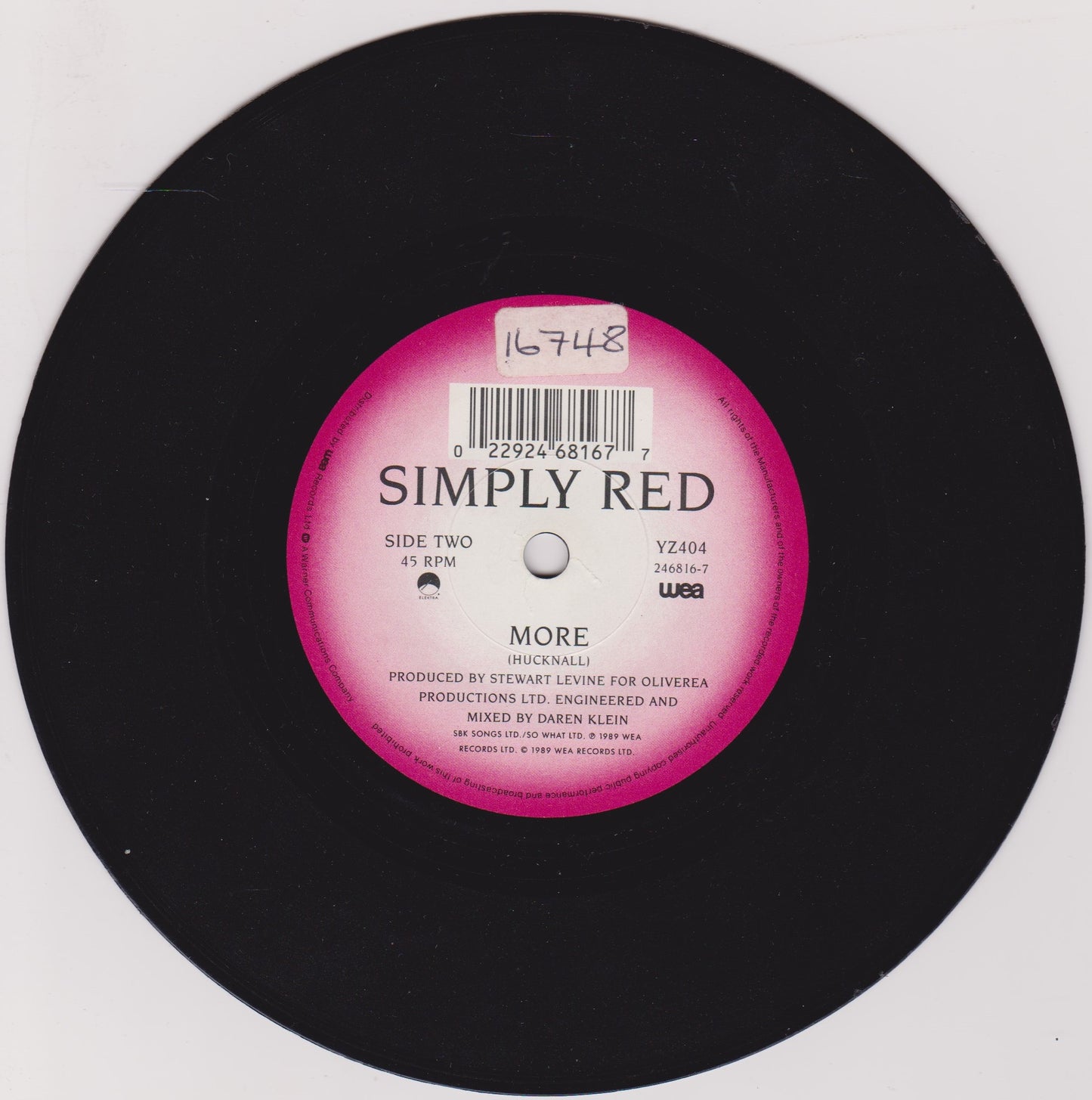 Simply Red – A New Flame (WEA 1989) 7" vinyl P/S single VG/VG