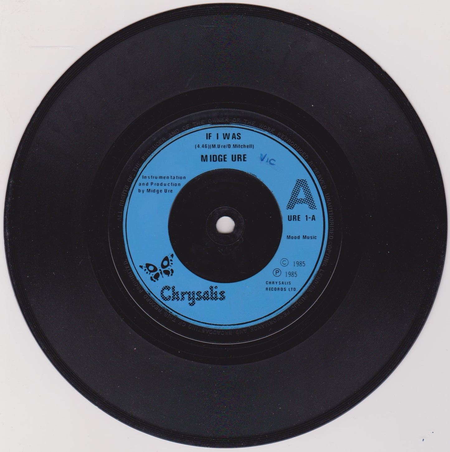 Midge Ure – If I Was (Chrysalis 1985) 7" vinyl P/S single VG/VG