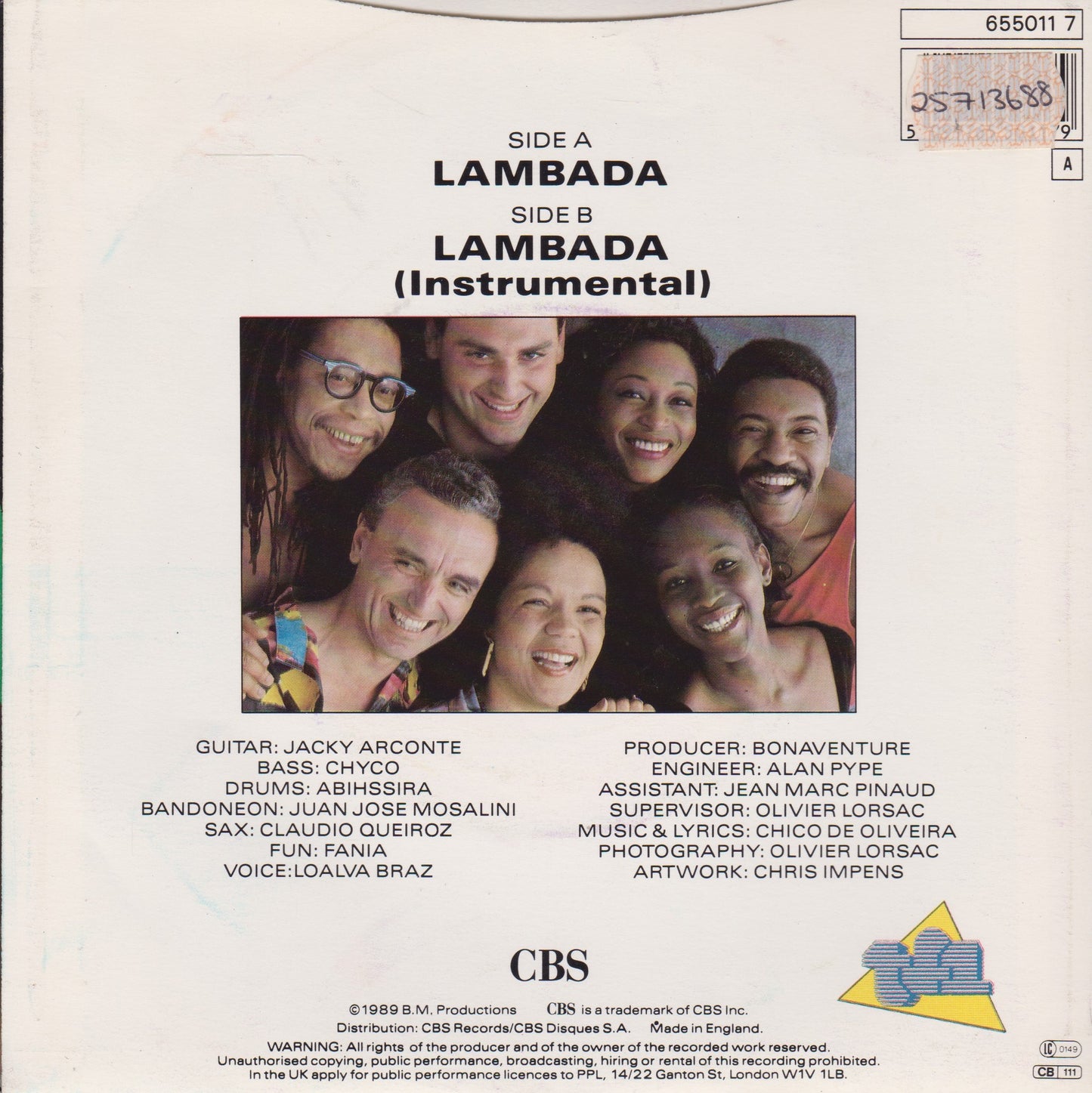 Kaoma – Lambada (CBS 1989) 7" vinyl P/S single VG/VG