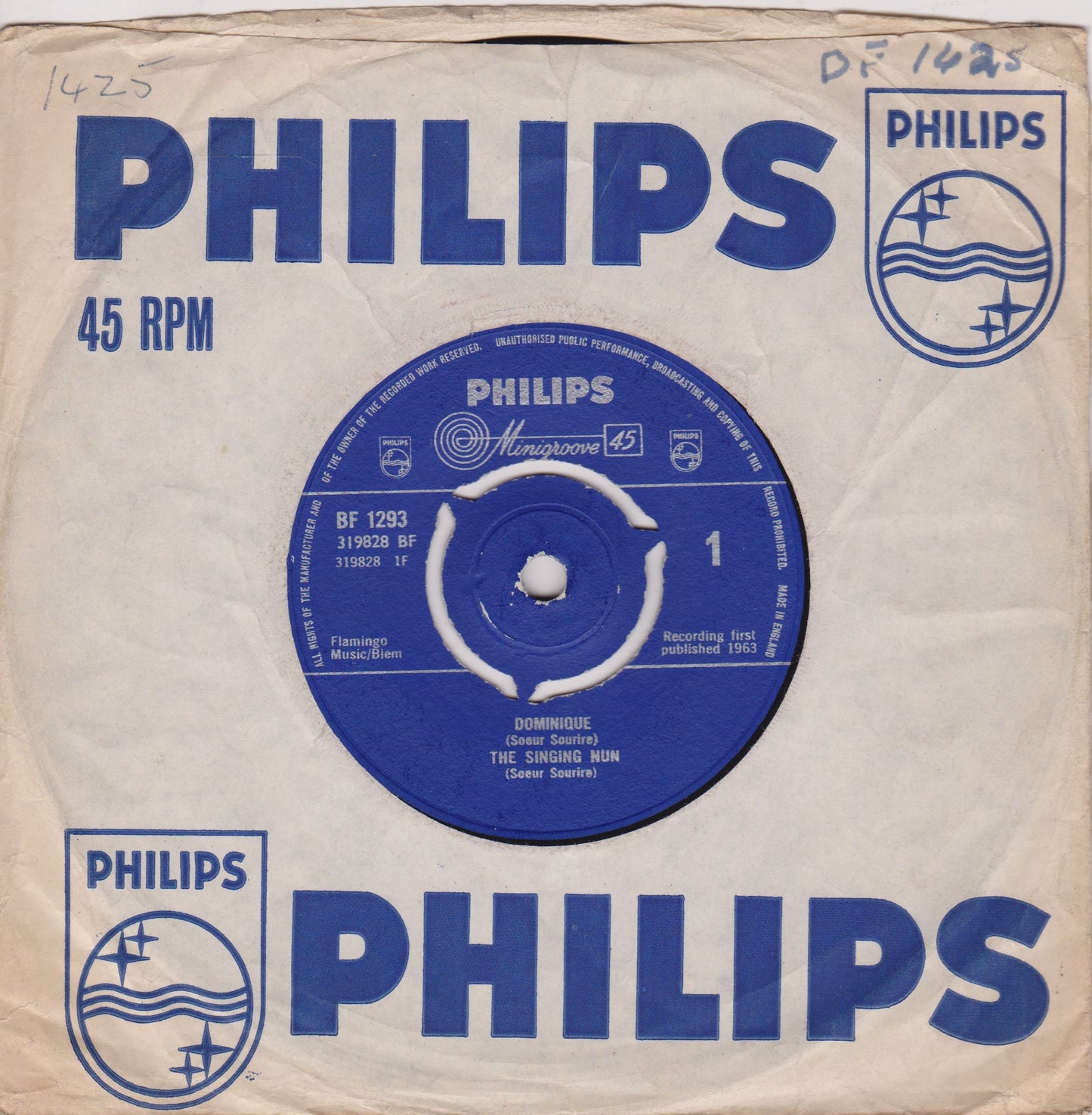 The Singing Nun, Soeur Sourire – Dominique (Philips 1963) 7" vinyl single VG/VG