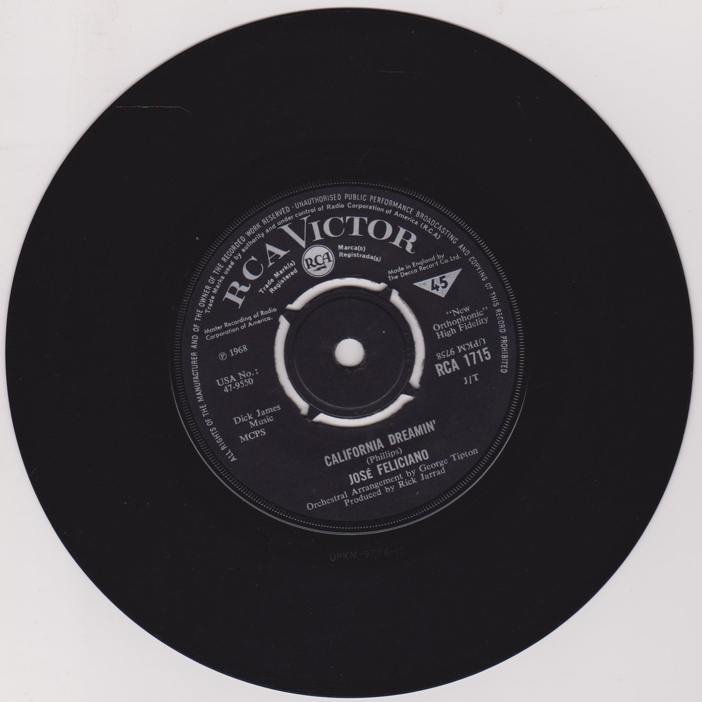 José Feliciano – Light My Fire (RCA 1968) 7" vinyl single VG/-