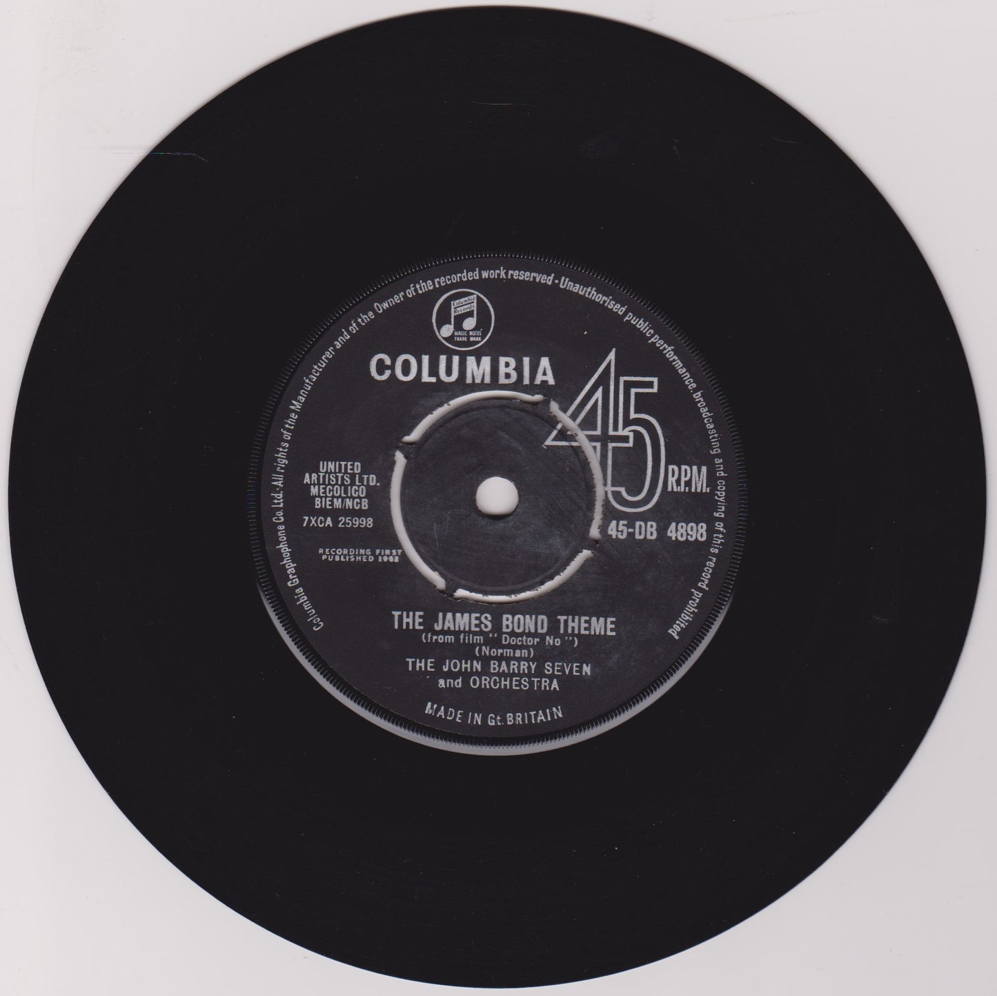 The John Barry Seven And Orchestra – The James Bond Theme 7" vinyl single VG/-