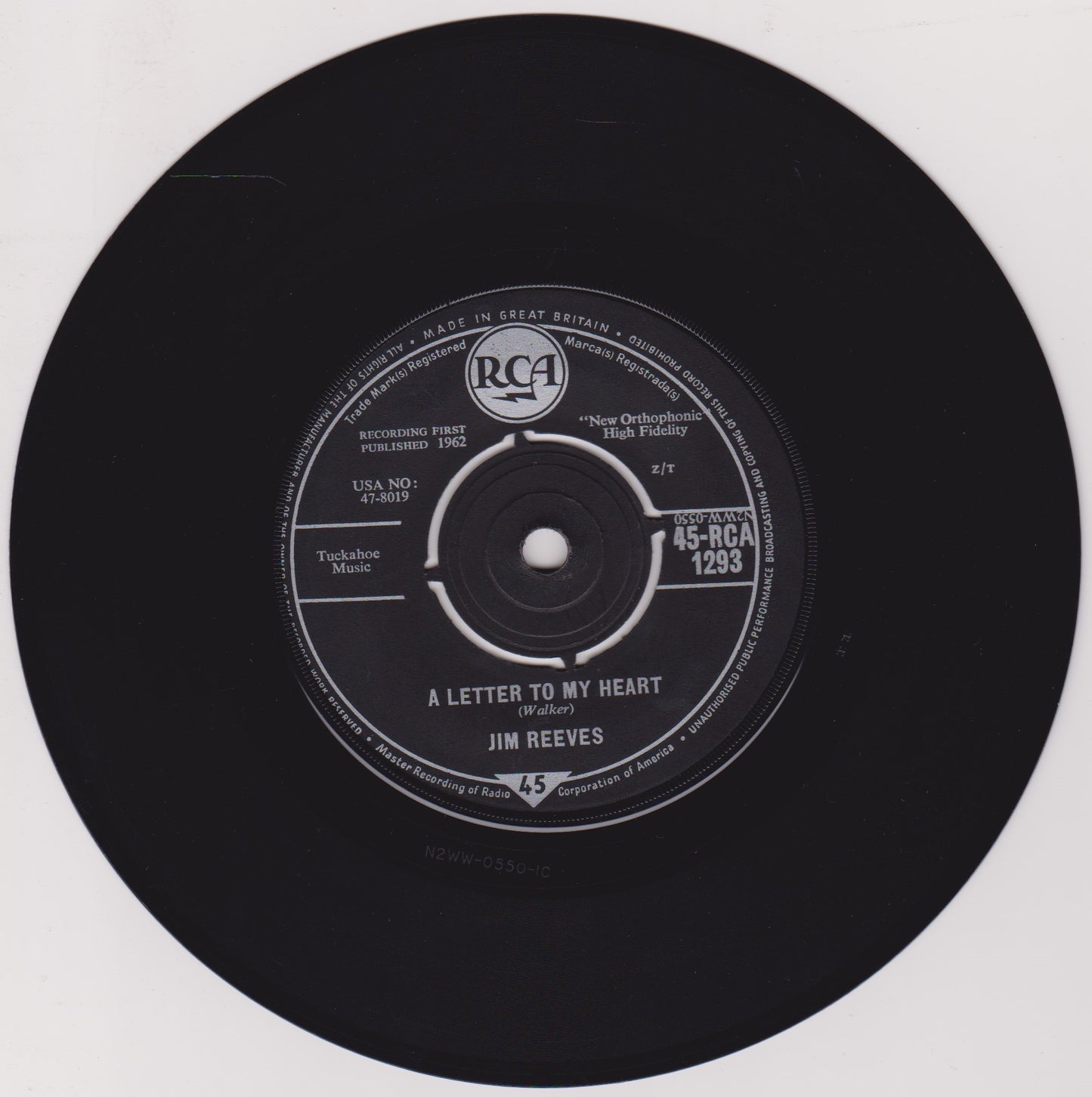 Jim Reeves – Adios Amigo (RCA 1962) 7" vinyl single VG/VG