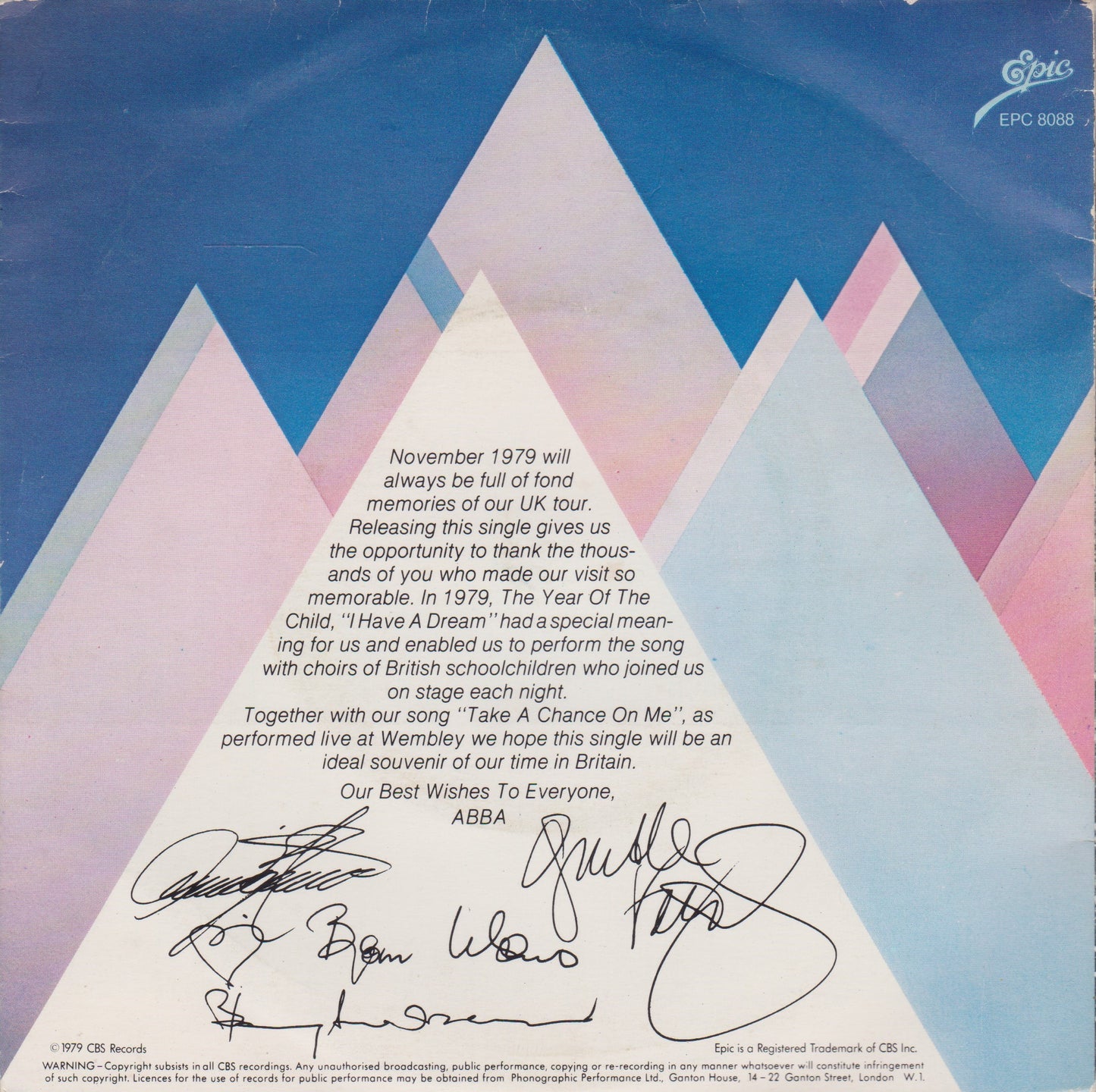 ABBA – I Have A Dream (Epic, 1979) 7" vinyl single VG/VG