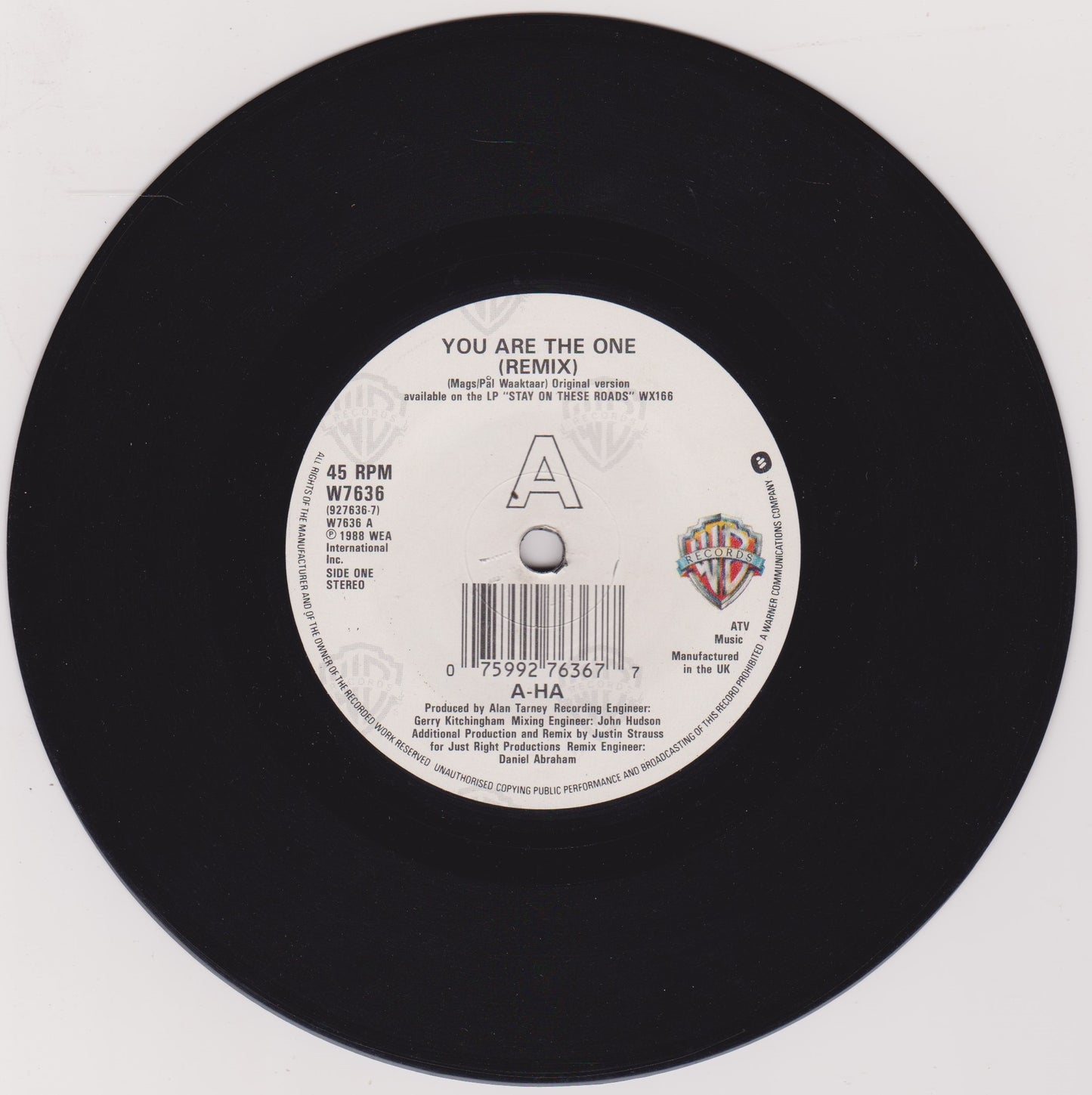 a-ha – You Are The One (Remix) (WB 1988) 7" vinyl P/S single G+/VG