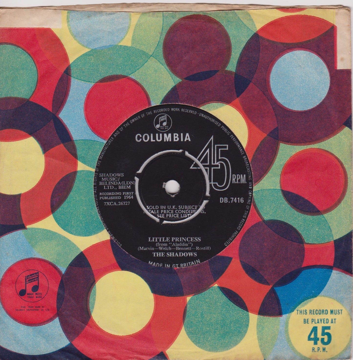 The Shadows – Genie With The Light Brown Lamp 7" vinyl single VG/-