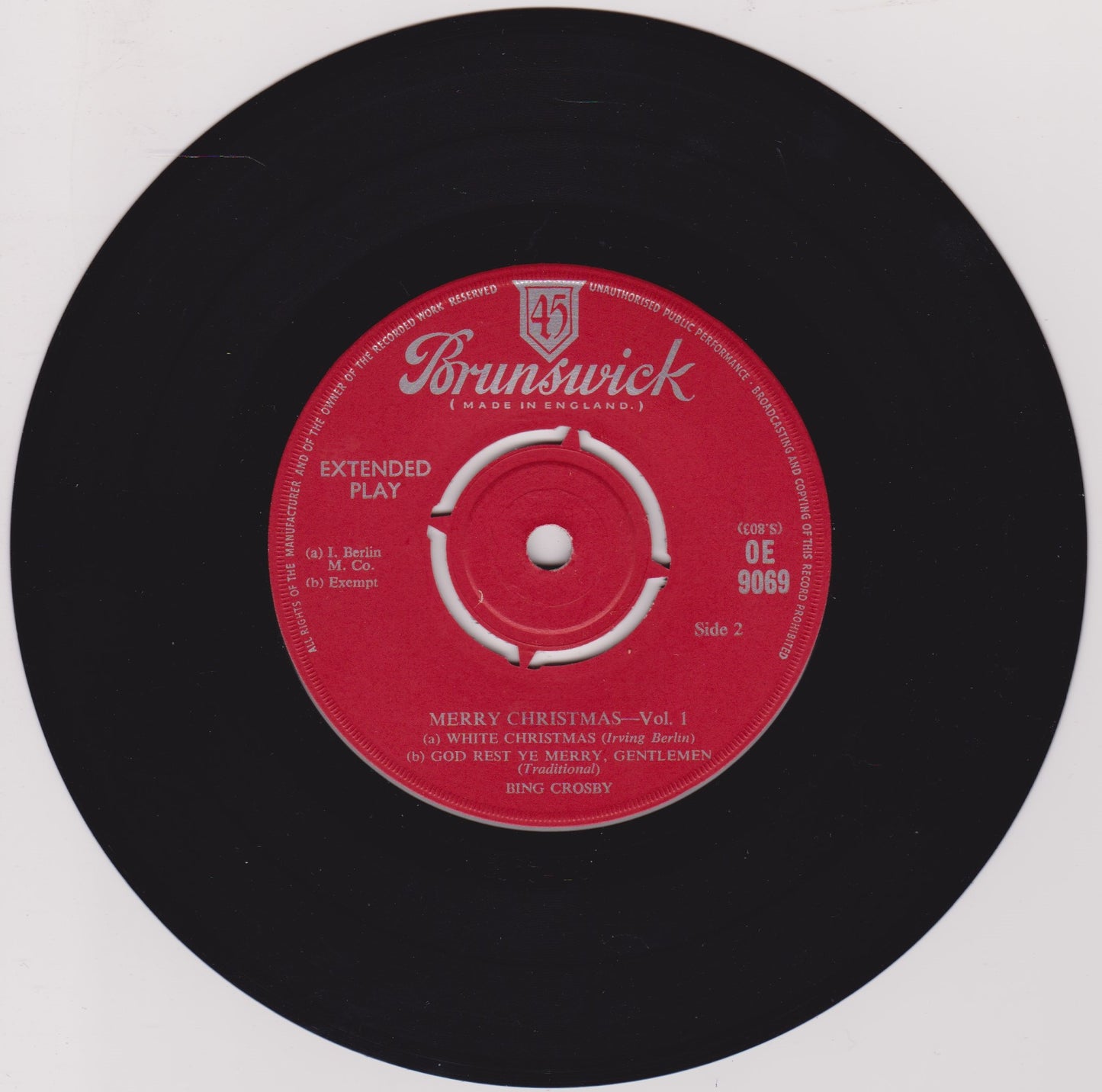 Bing Crosby – Merry Christmas Vol.1 (Brunswick 1960) 7" vinyl EP VG/-