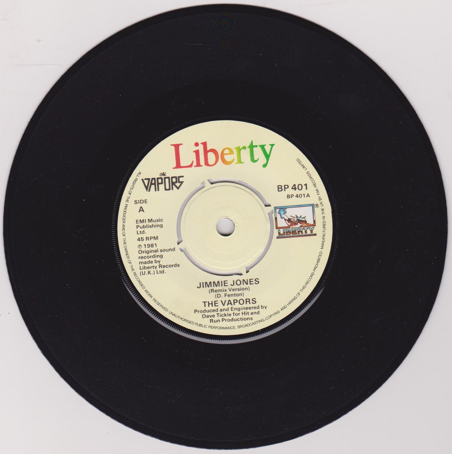 The Vapors – Jimmie Jones (Liberty 1981) 7" vinyl P/S single VG/VG