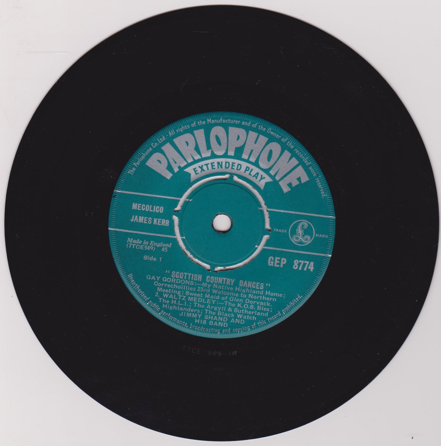 Jimmy Shand And His Band – Scottish Country Dances 7" vinyl P/S EP VG/VG