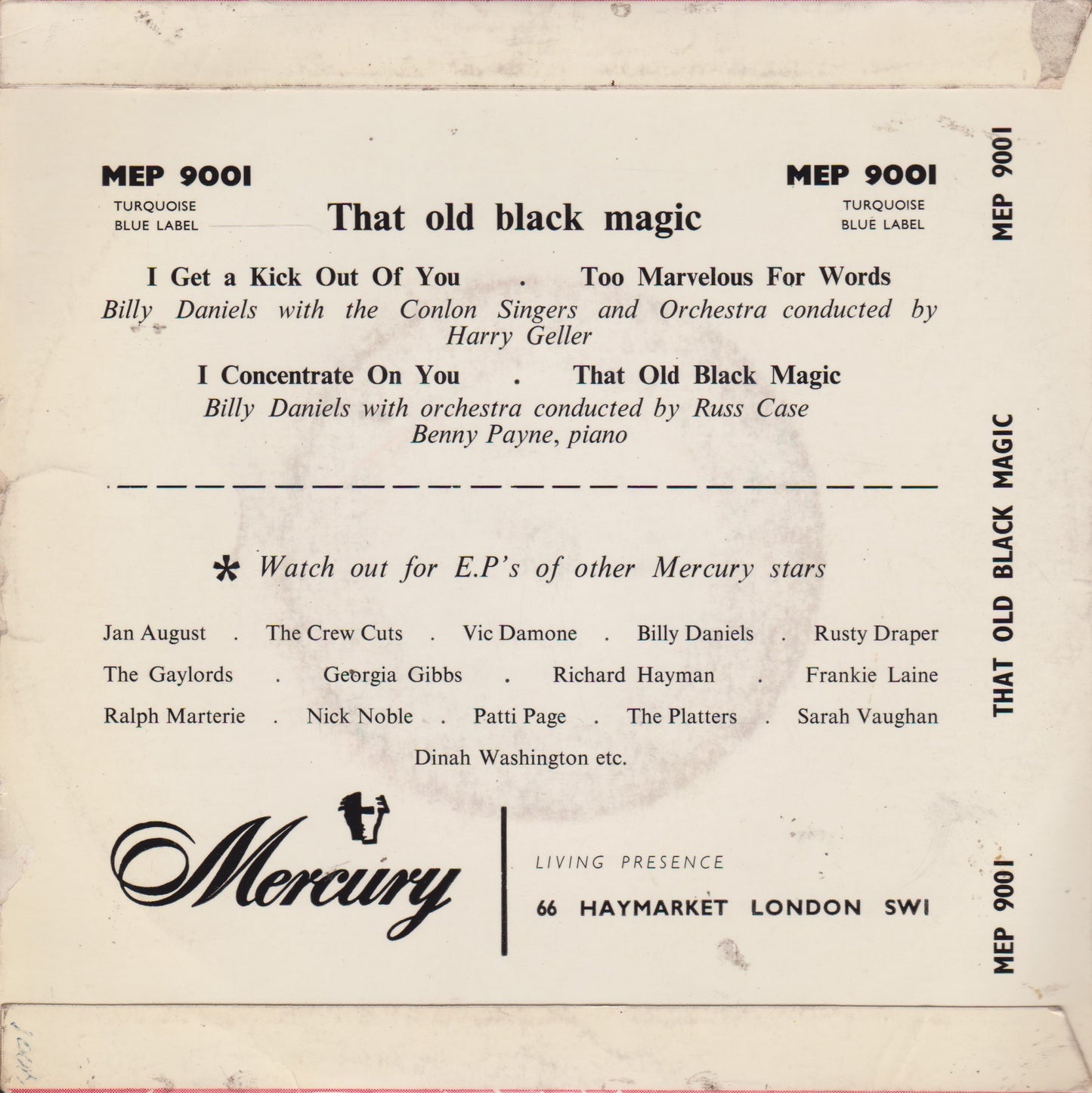 Billy Daniels – That Old Black Magic (Mercury 1956) 7" vinyl EP VG/VG