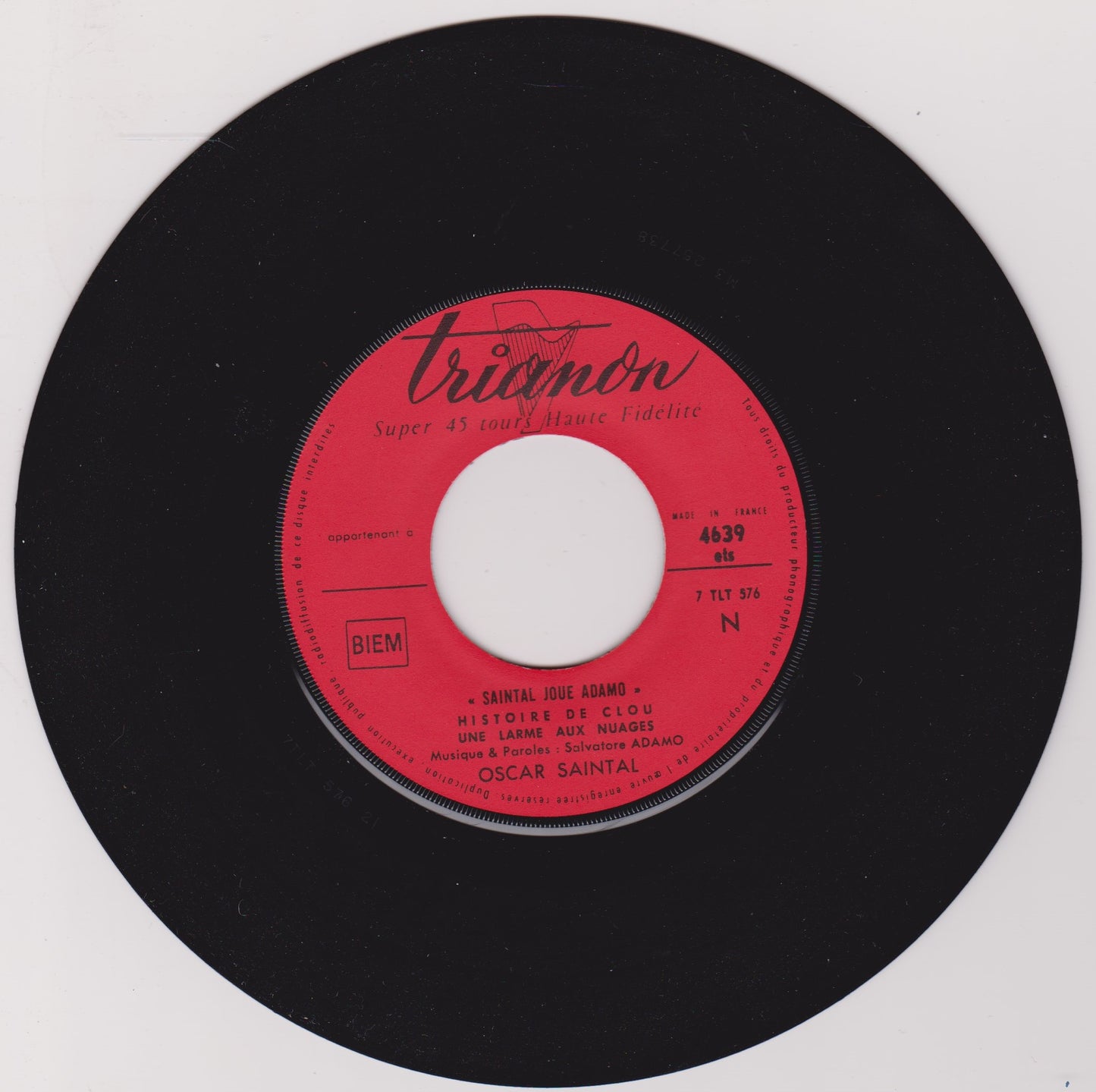 Saintal Son Accordéon Et Sa Grande Formation – 4 Succès D’Adamo 7" vinyl EP French import