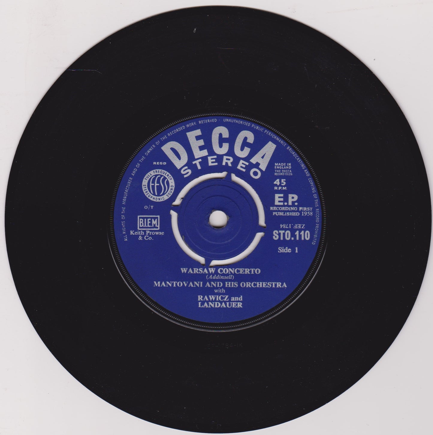 Mantovani And His Orchestra With Rawicz & Landauer – Warsaw Concerto / Cornish Rhapsody EP VG