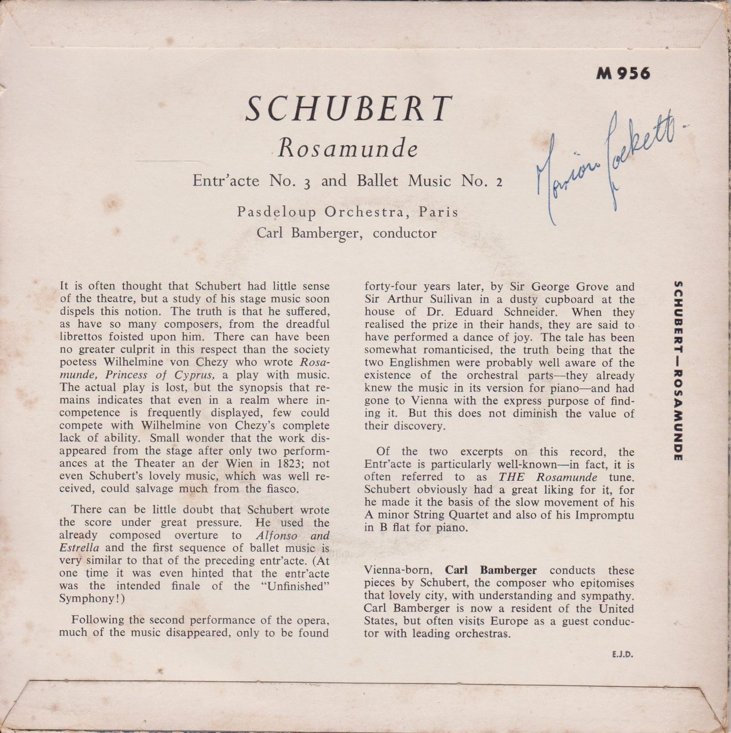 Schubert - Rosamunde, Op. 26 (Concert Hall) 7" vinyl P/S EP VG/VG