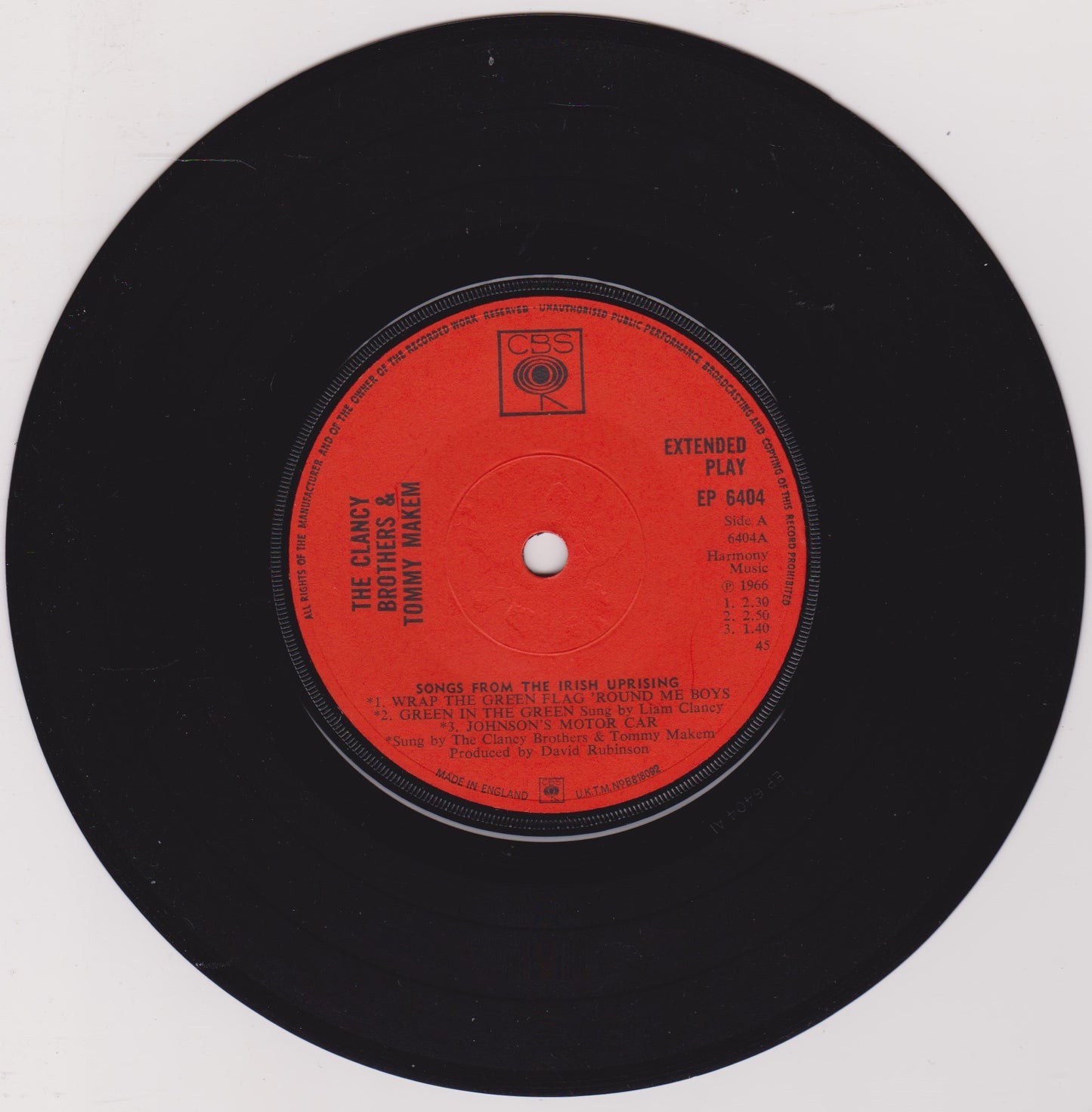 The Clancy Brothers & Tommy Makem – Songs From The Irish Uprising 7" vinyl P/S EP VG/VG