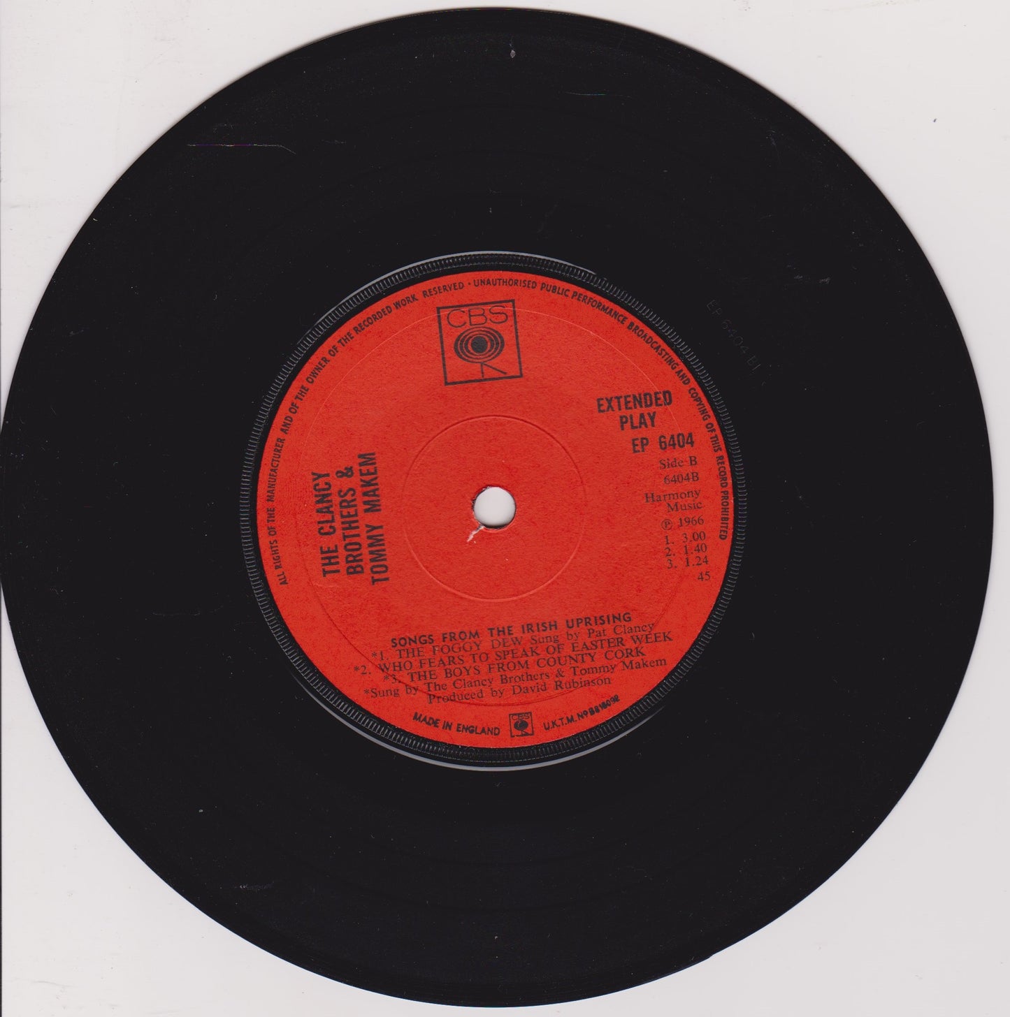 The Clancy Brothers & Tommy Makem – Songs From The Irish Uprising 7" vinyl P/S EP VG/VG
