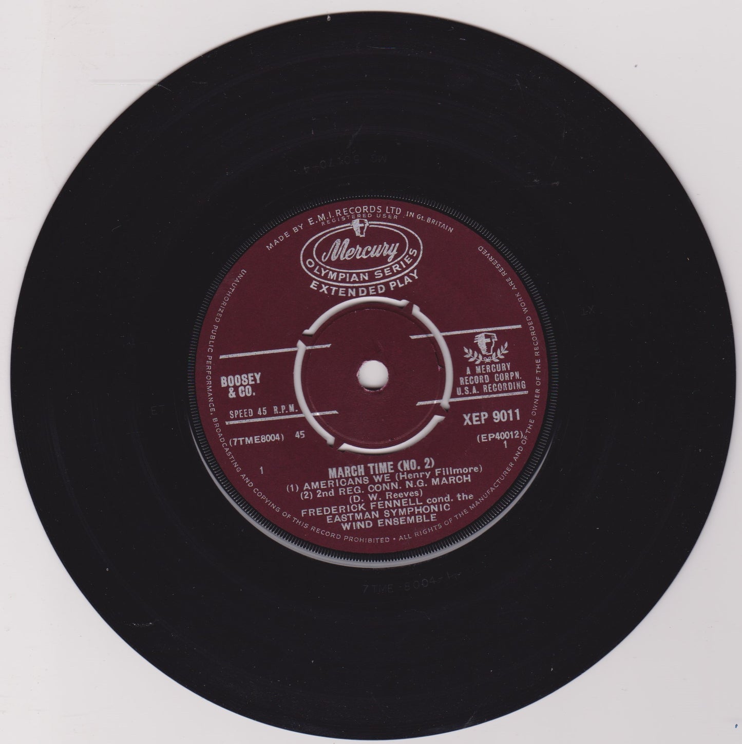Frederick Fennell And Eastman Wind Ensemble – March Time No.2 7" vinyl EP G+/VG