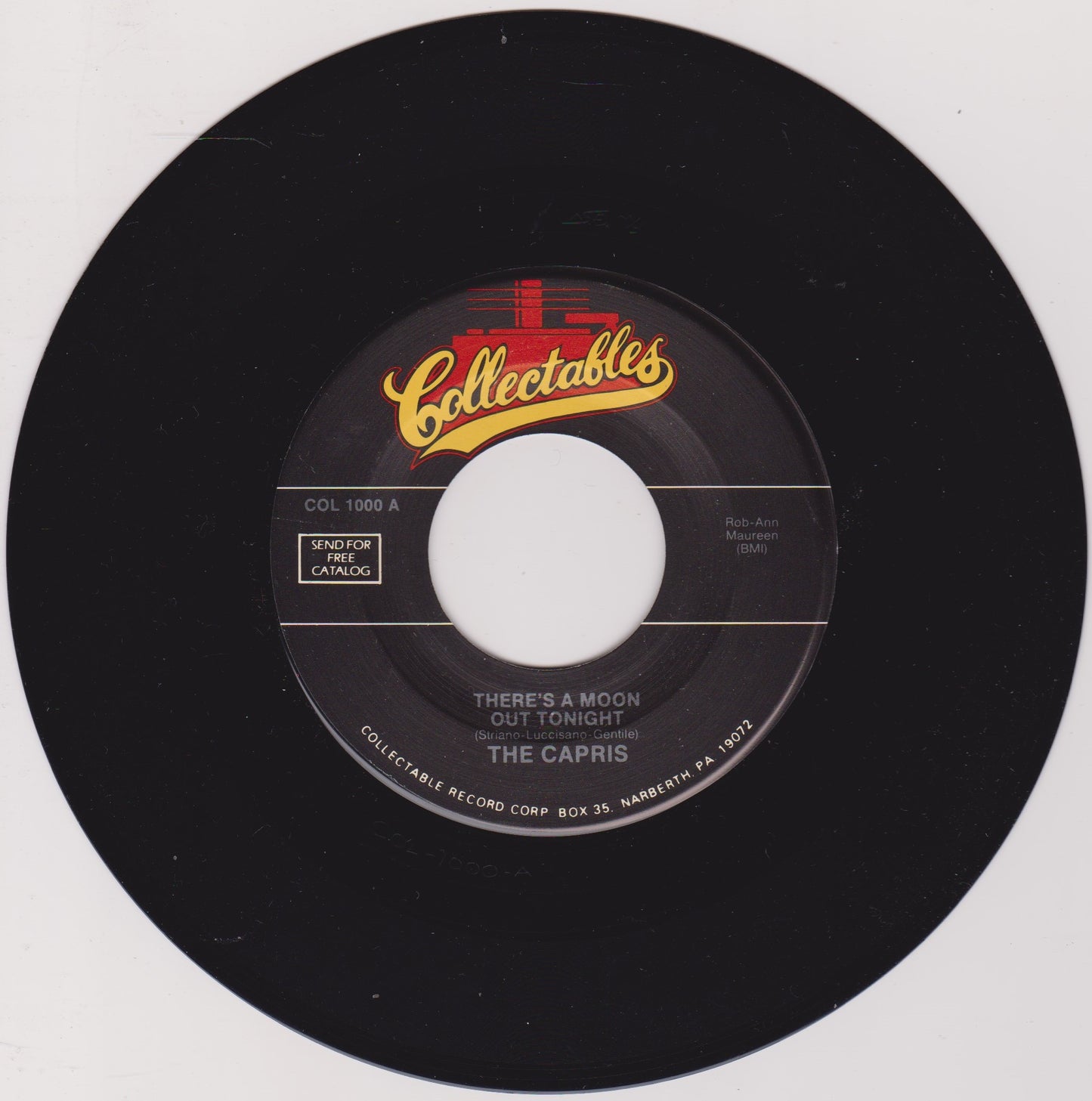 The Capris – There's A Moon Out Tonight / Indian Girl (Collectables) 7" vinyl US single VG jukebox