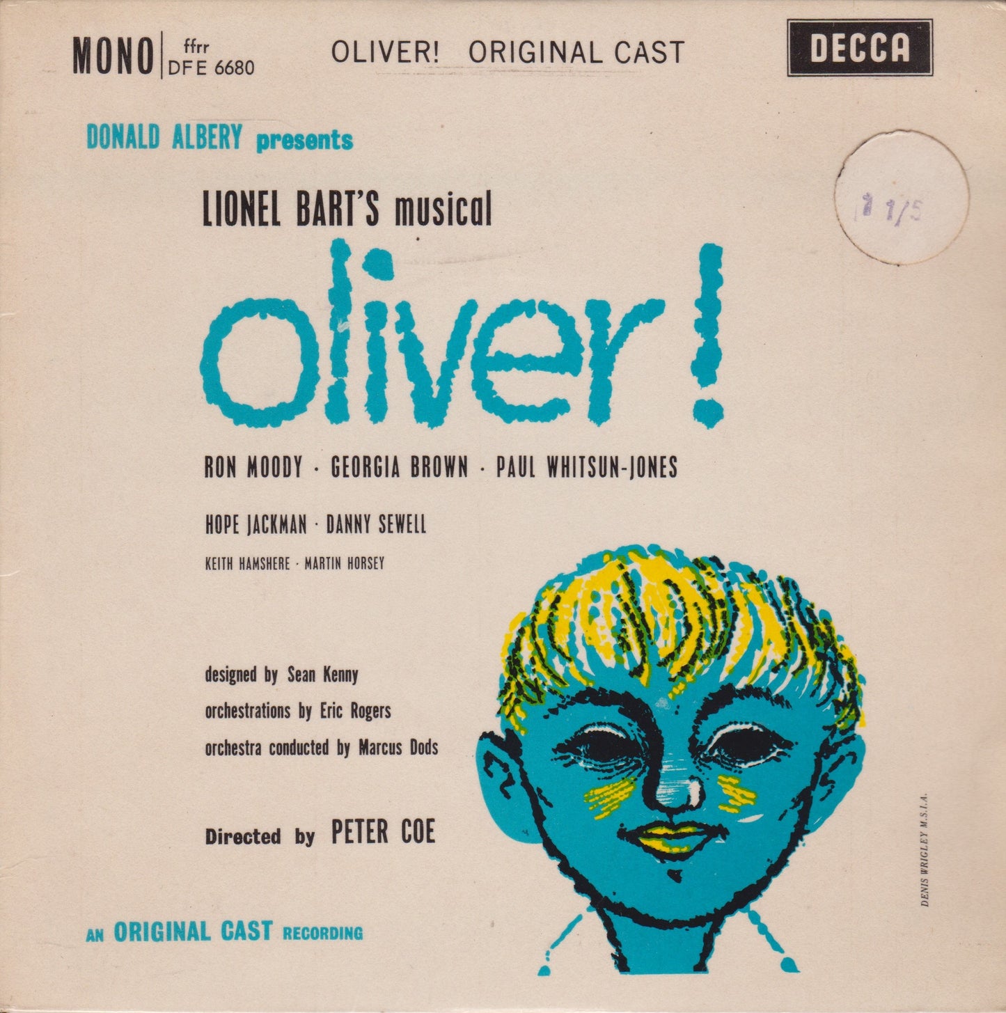 Lionel Bart – Oliver! (Decca 1961) 7" vinyl P/S EP VG/VG