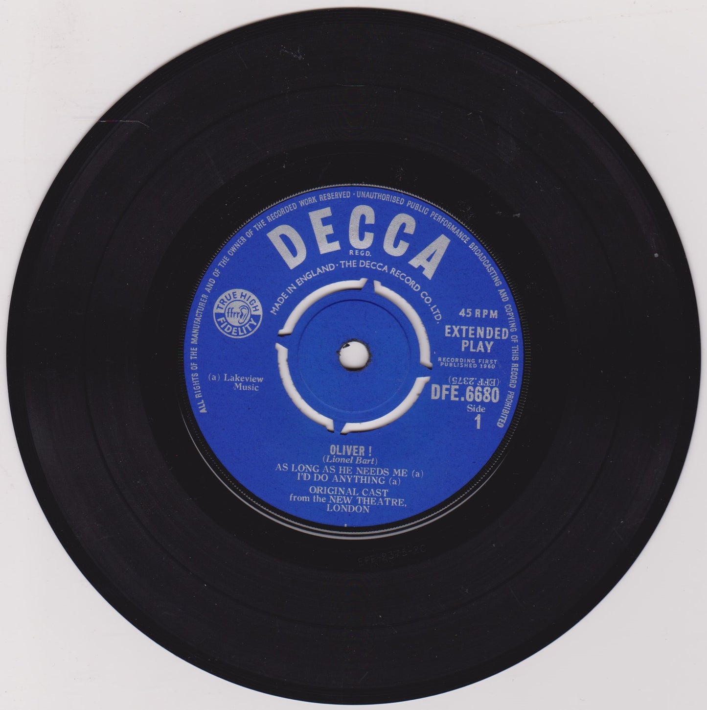 Lionel Bart – Oliver! (Decca 1961) 7" vinyl P/S EP VG/VG