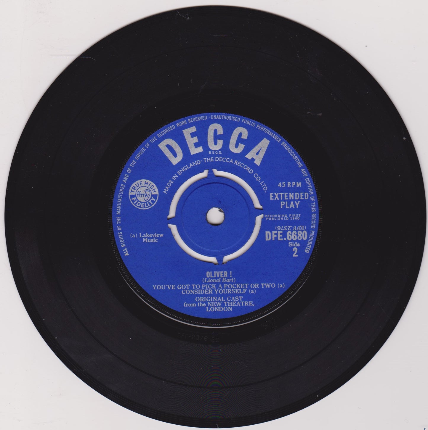 Lionel Bart – Oliver! (Decca 1961) 7" vinyl P/S EP VG/VG