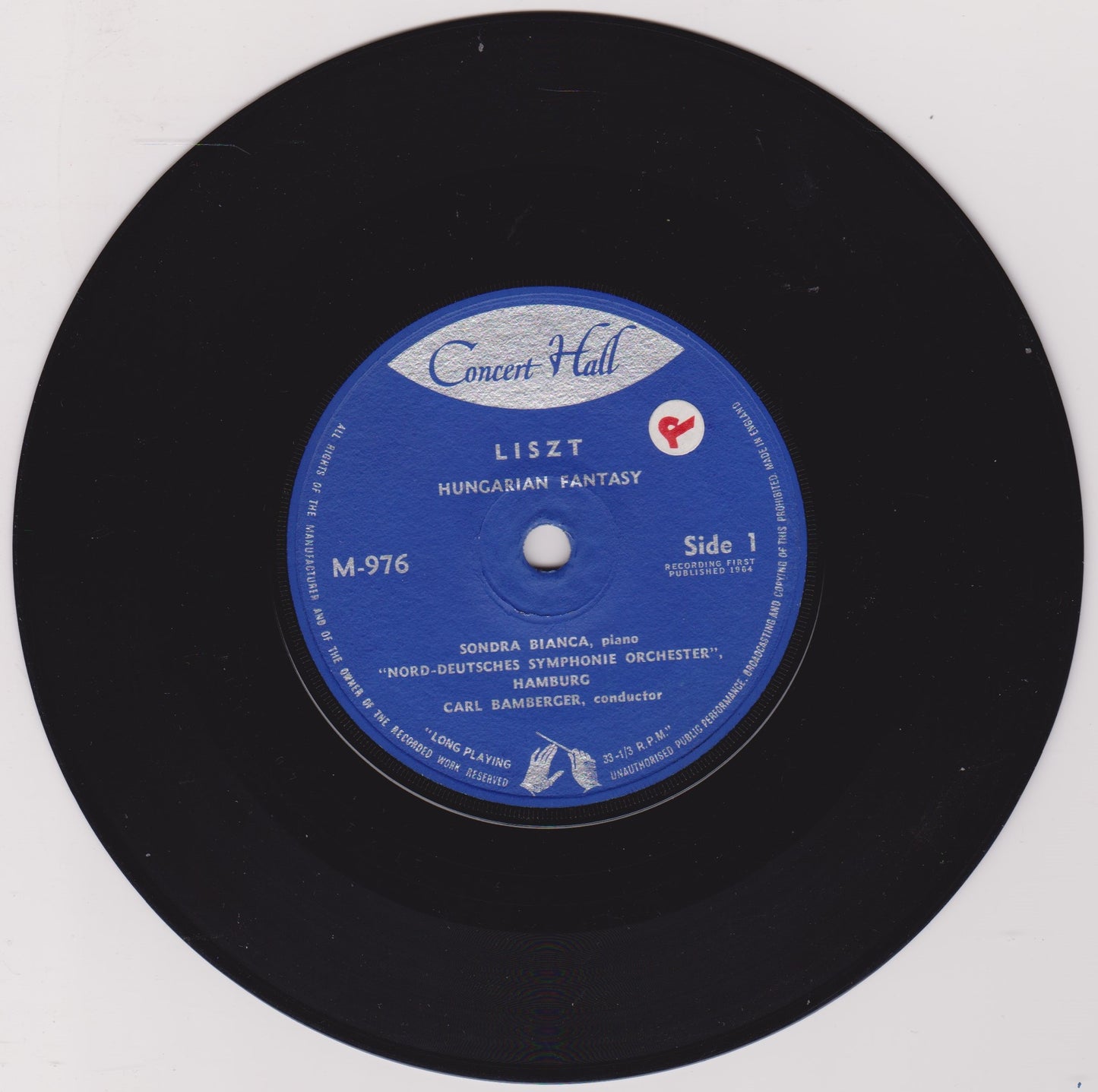 Liszt / Bamberger – Hungarian Fantasy (Concert Hall 1964) 7" vinyl P/S EP G+/G+