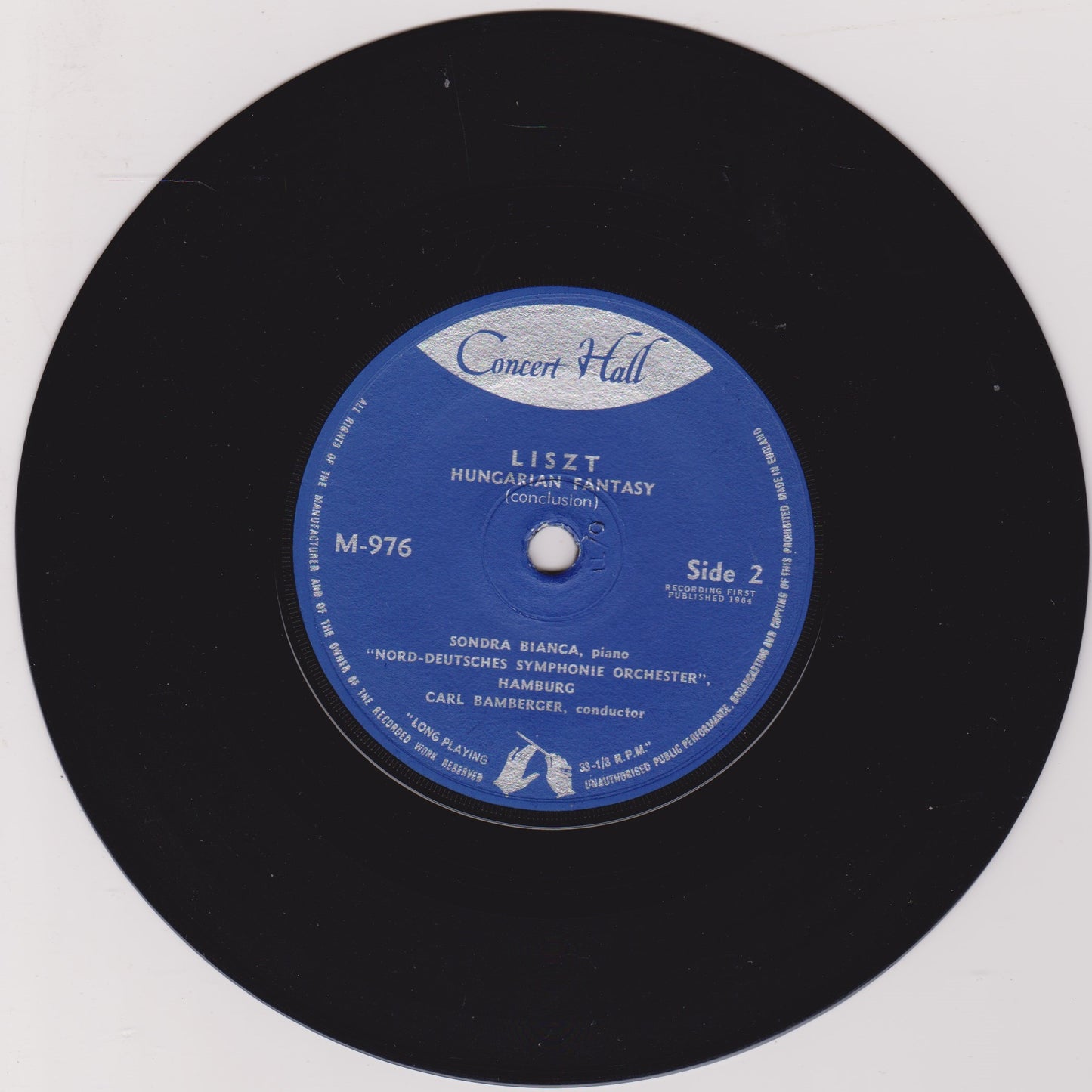 Liszt / Bamberger – Hungarian Fantasy (Concert Hall 1964) 7" vinyl P/S EP G+/G+
