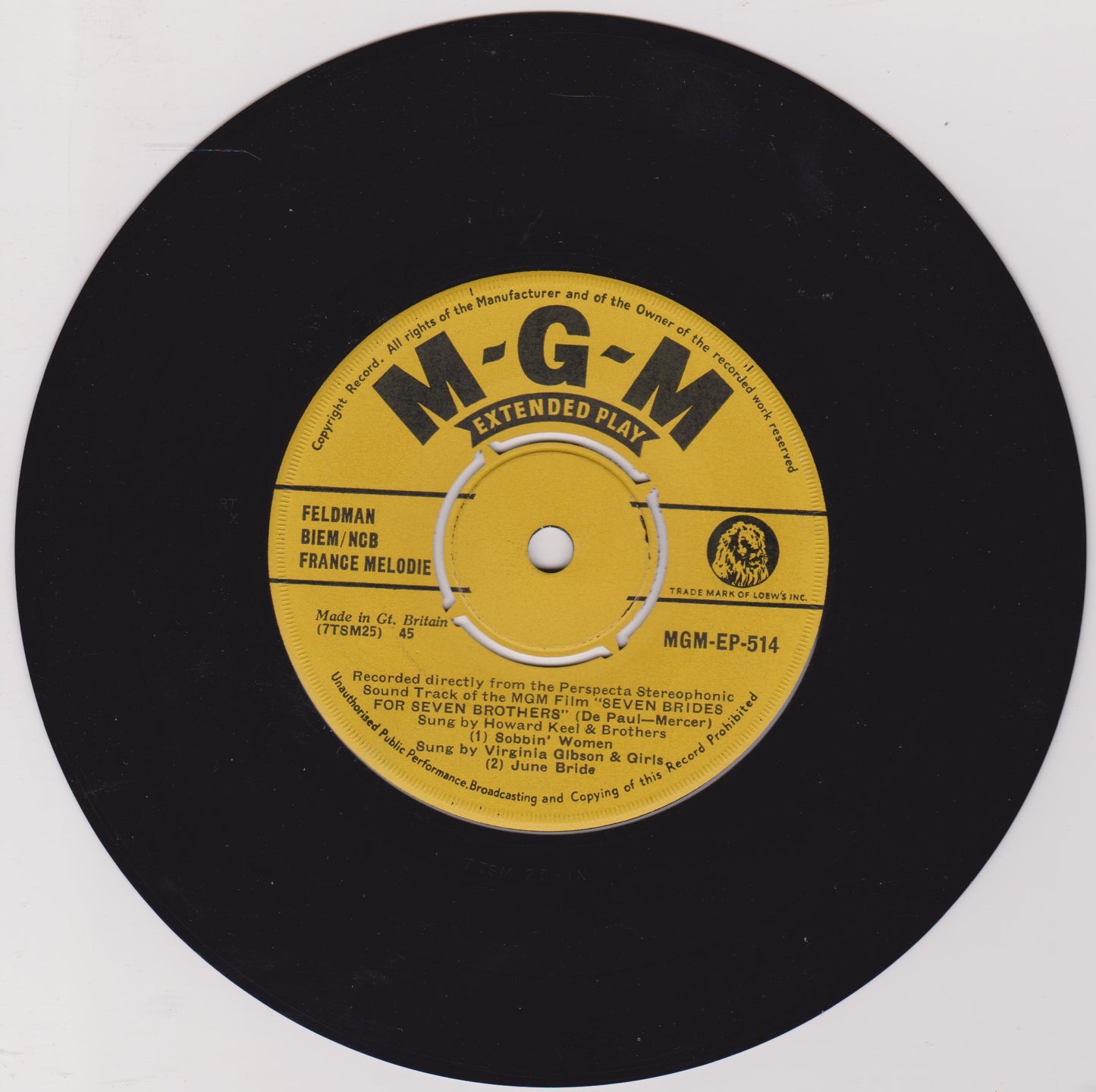 Various – Seven Brides For Seven Brothers (No. 2) (MGM 1955) 7" vinyl EP VG/VG