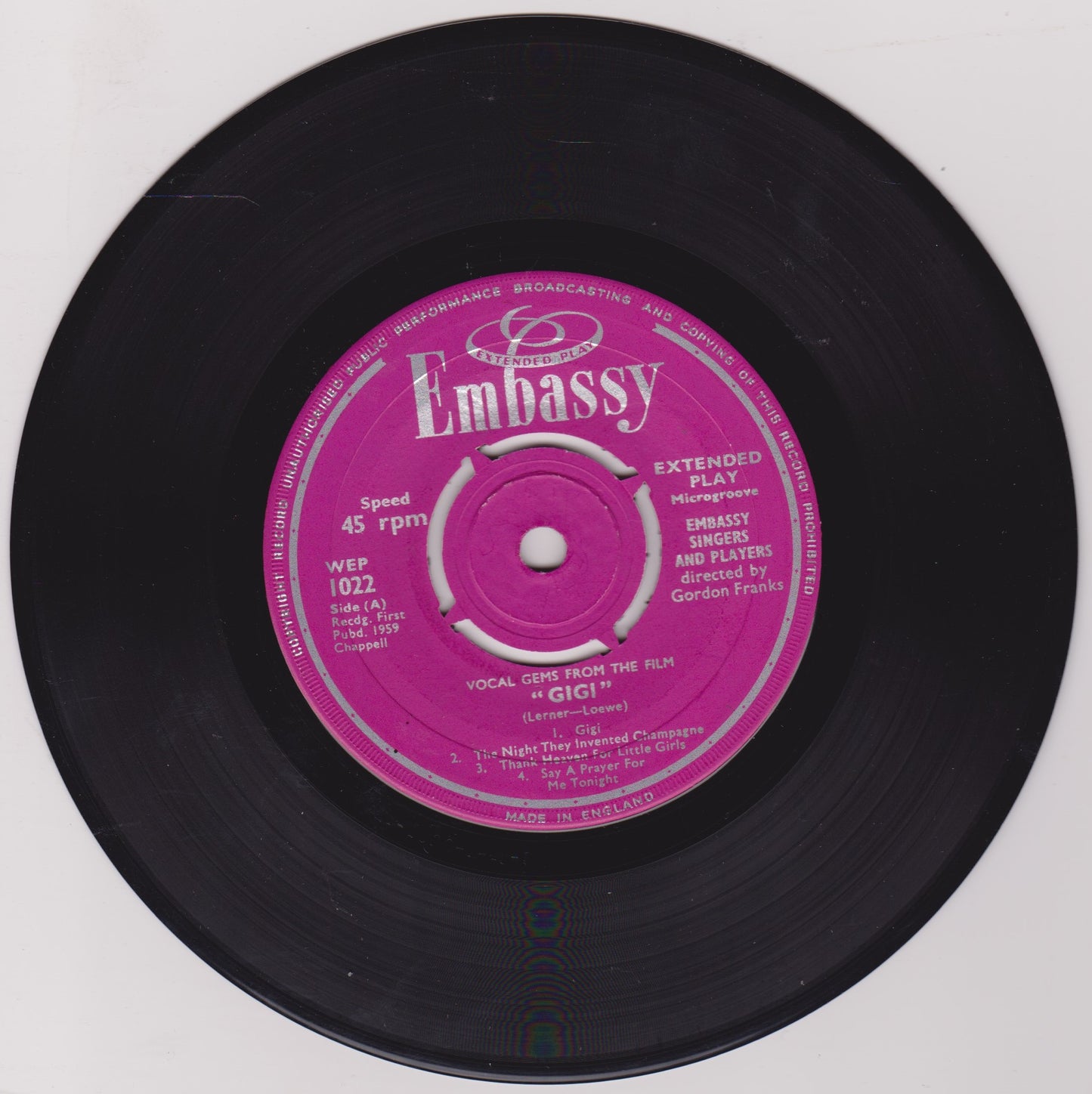 Embassy Singers & Players – Vocal Gems From The Films “Gigi” & “Kismet” 7" vinyl P/S EP VG/VG