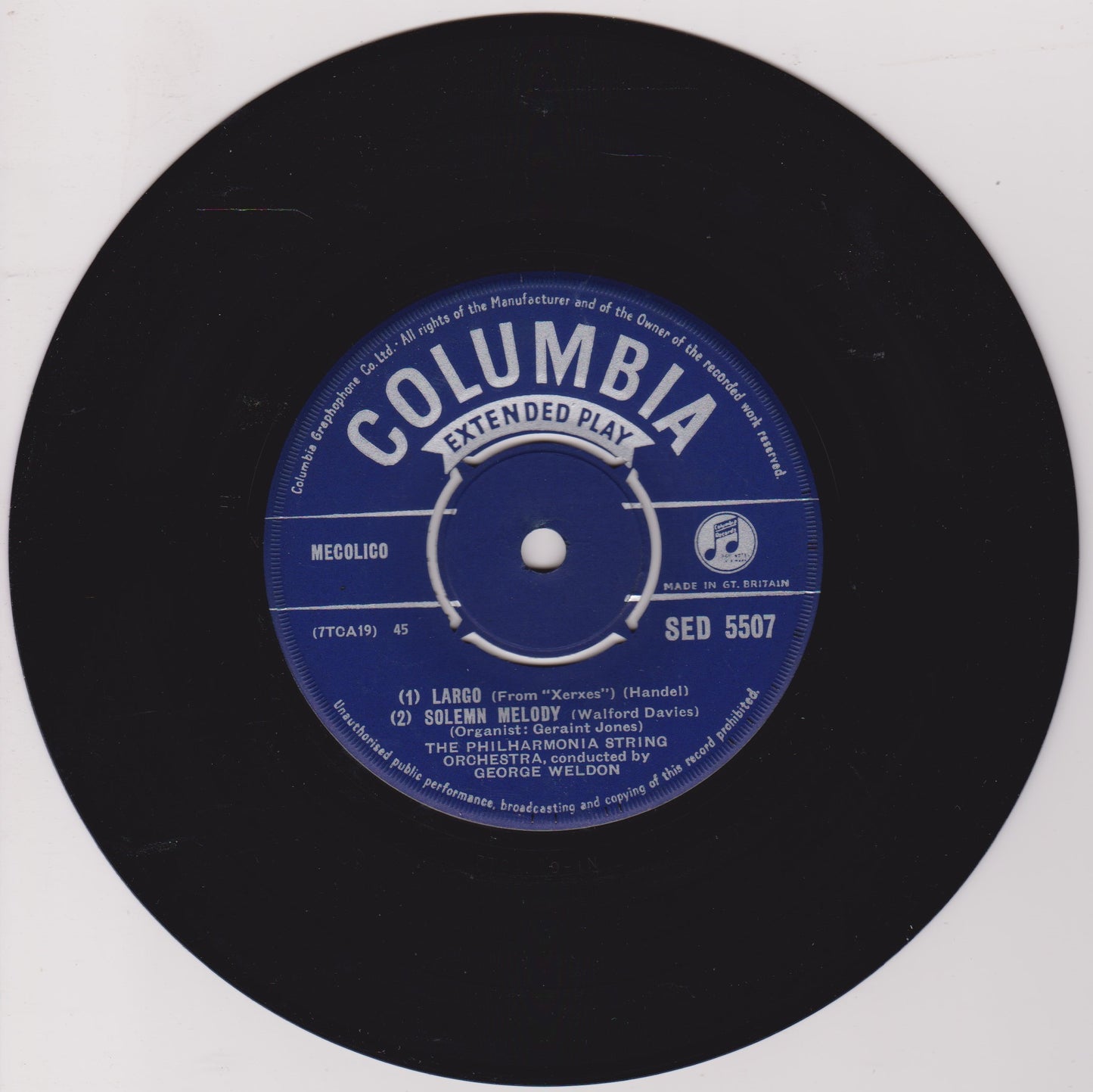 George Weldon, Philharmonia Orchestra – Largo / Solemn Melody 7" vinyl P/S EP VG/VG