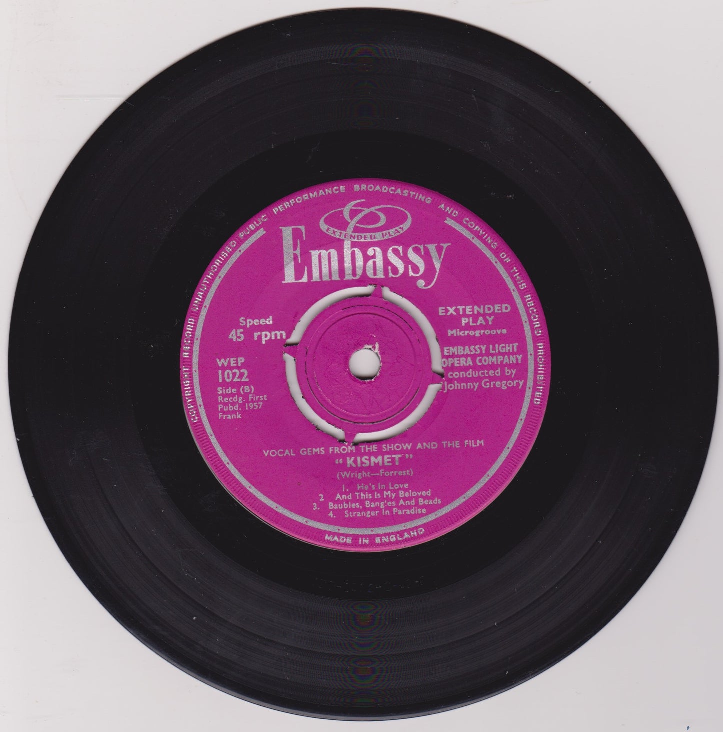 Embassy Singers & Players – Vocal Gems From The Films “Gigi” & “Kismet” 7" vinyl P/S EP VG/VG