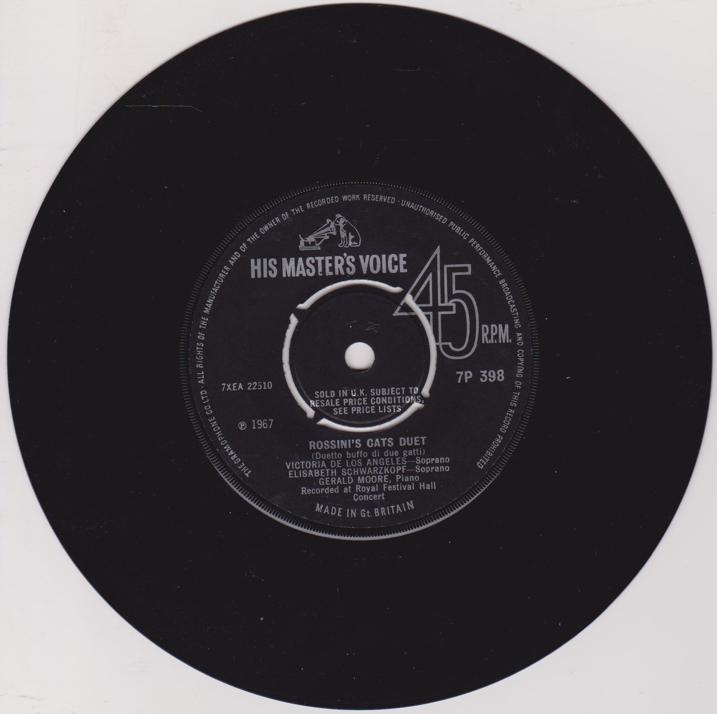 Victoria De Los Angeles, Elisabeth Schwarzkopf – Rossini's Venetian Regatta Song / Rossini's Cats Duet 7" EP VG/VG