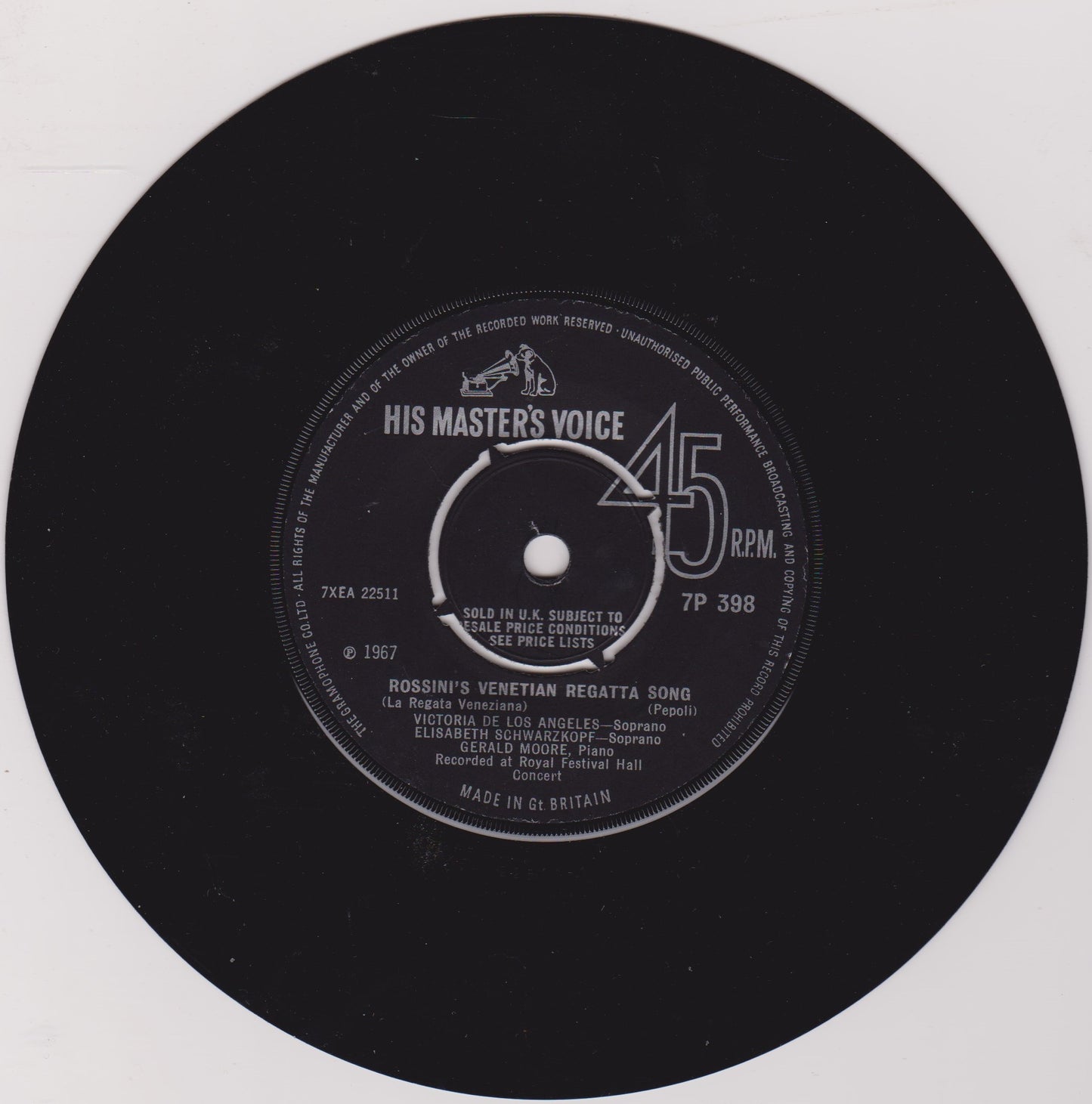 Victoria De Los Angeles, Elisabeth Schwarzkopf – Rossini's Venetian Regatta Song / Rossini's Cats Duet 7" EP VG/VG