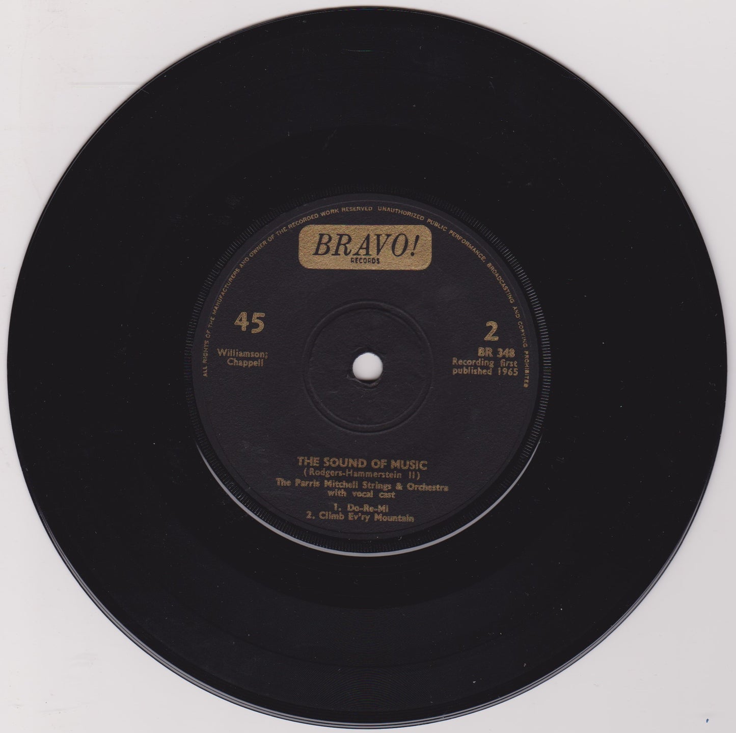 The Parris Mitchell Strings – The Sound Of Music (Bravo! 1965) 7" vinyl P/S EP VG/VG